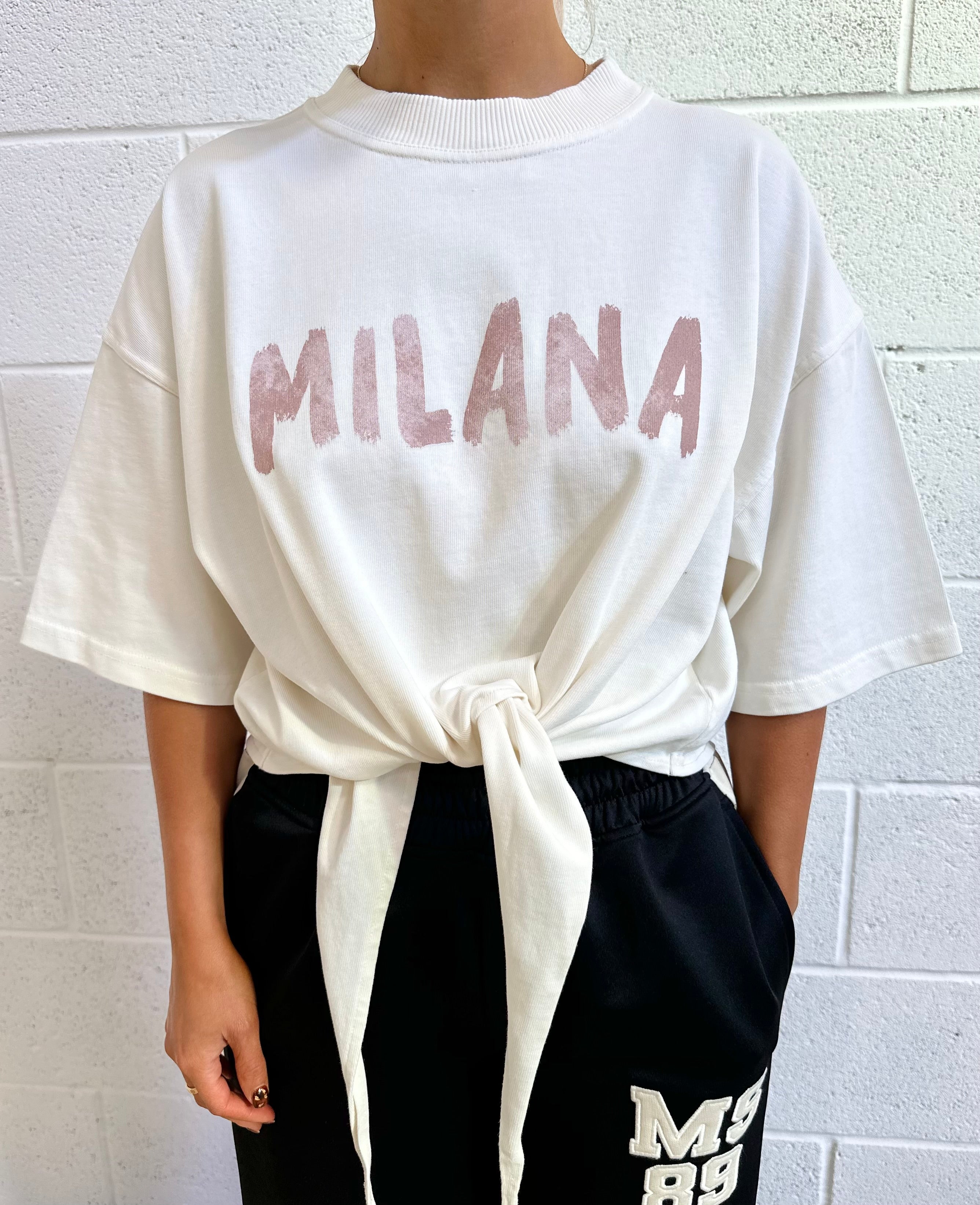 Cream Paint Tie Cropped Heavyweight T-shirt.