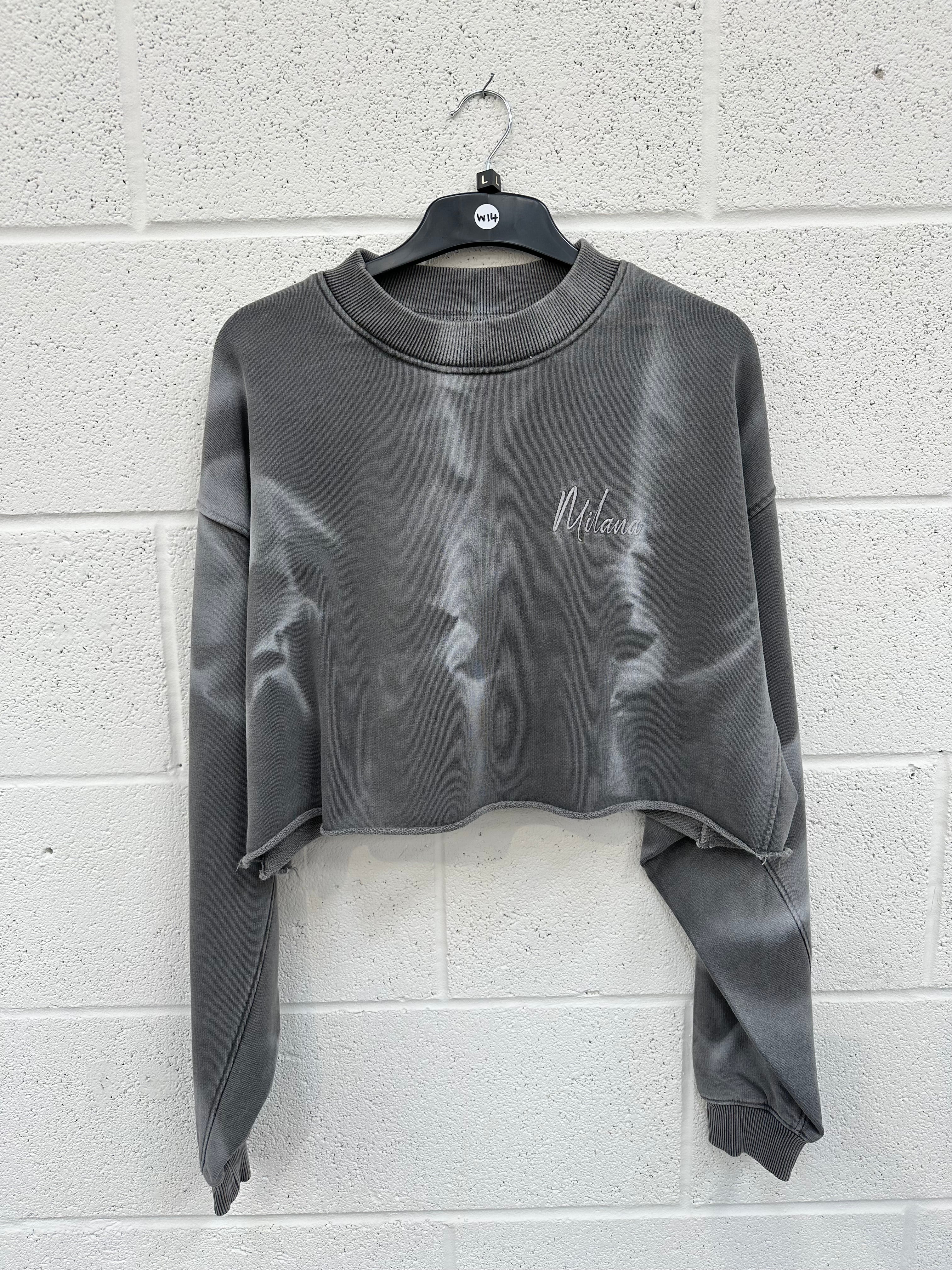 #W14 Washed Charcoal Cropped Heavyweight Sweatshirt.