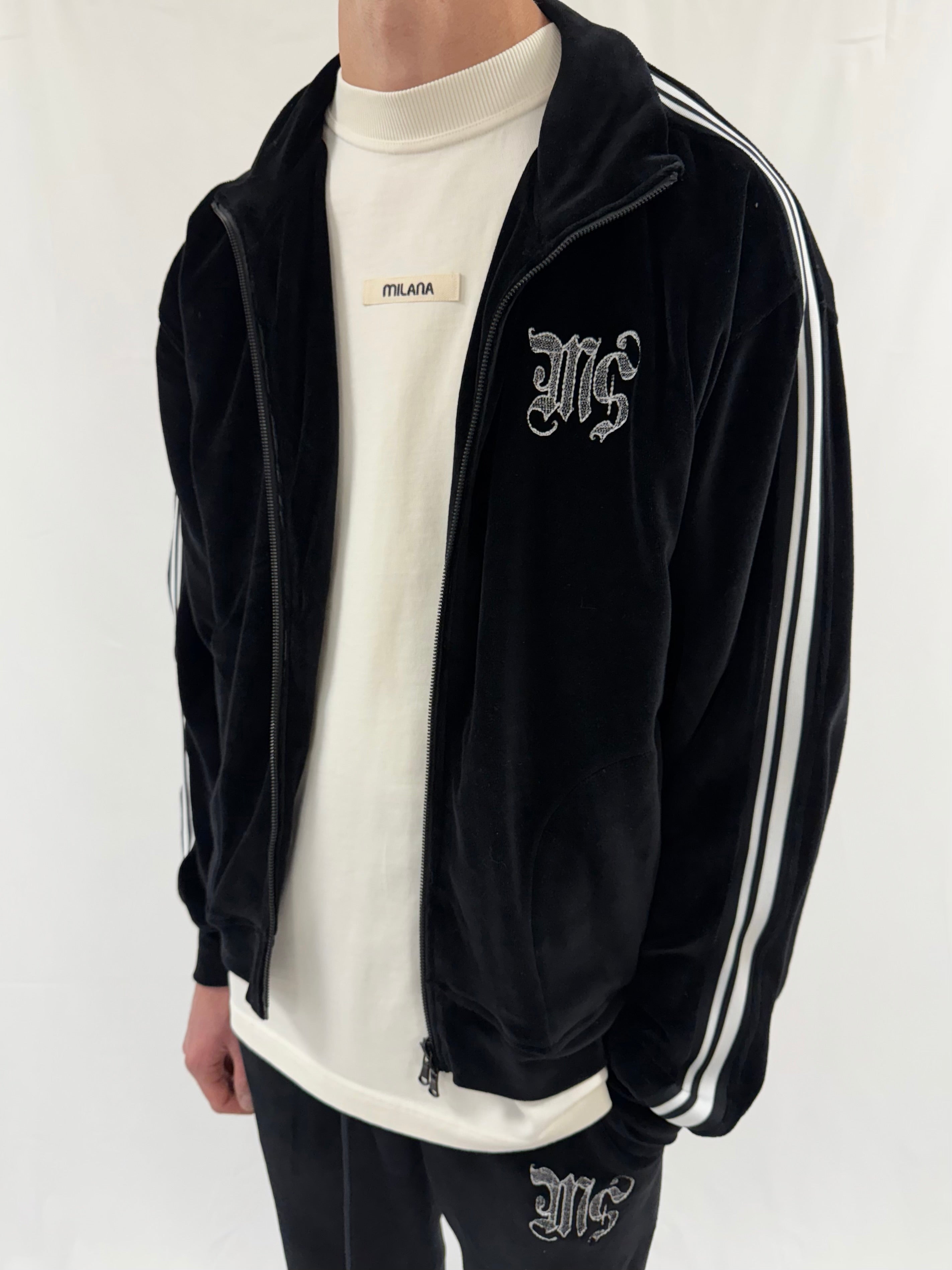 Black Velour Zip Jacket.