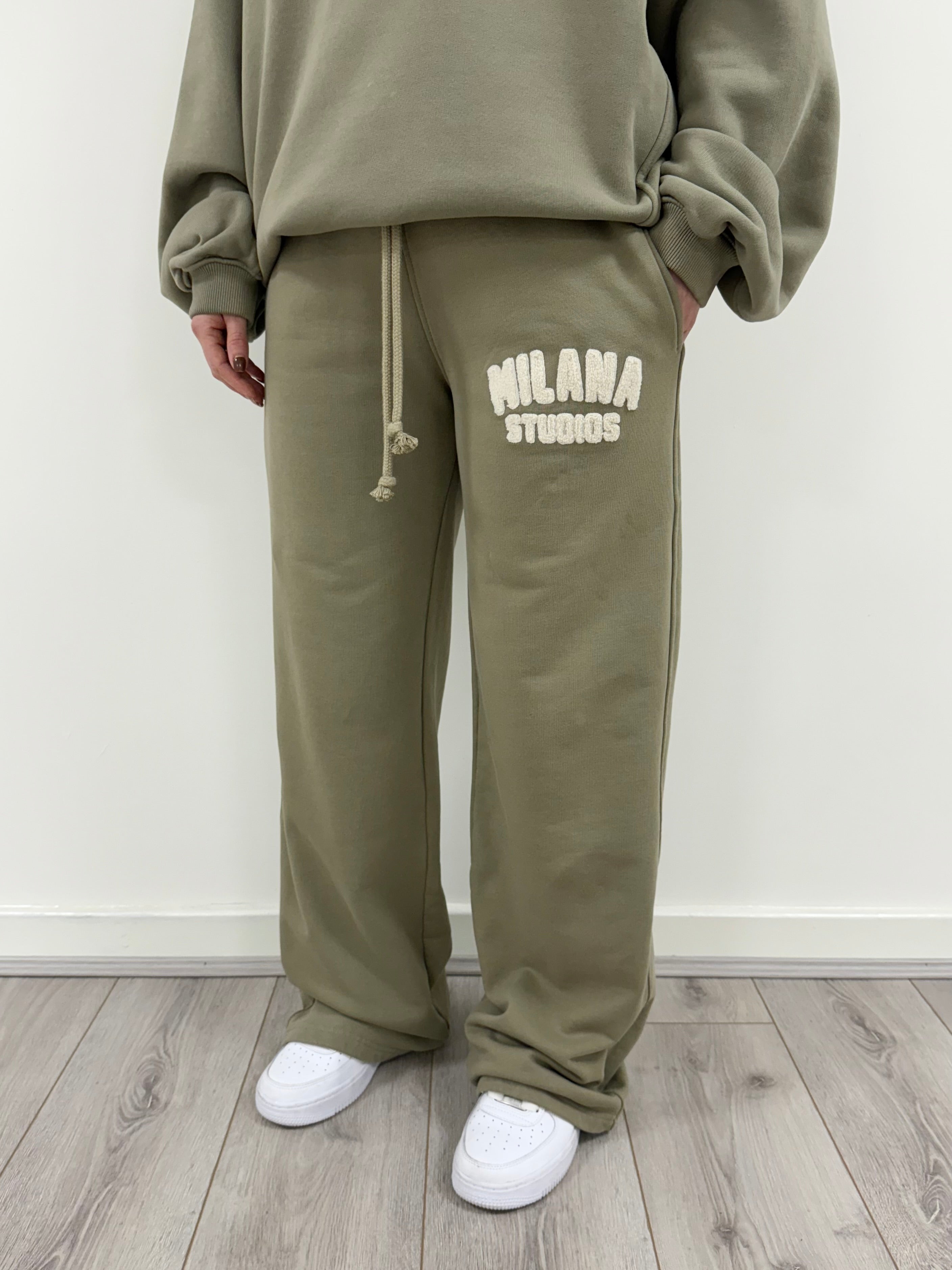 Cool Khaki Teddy Wide Sweatpants.