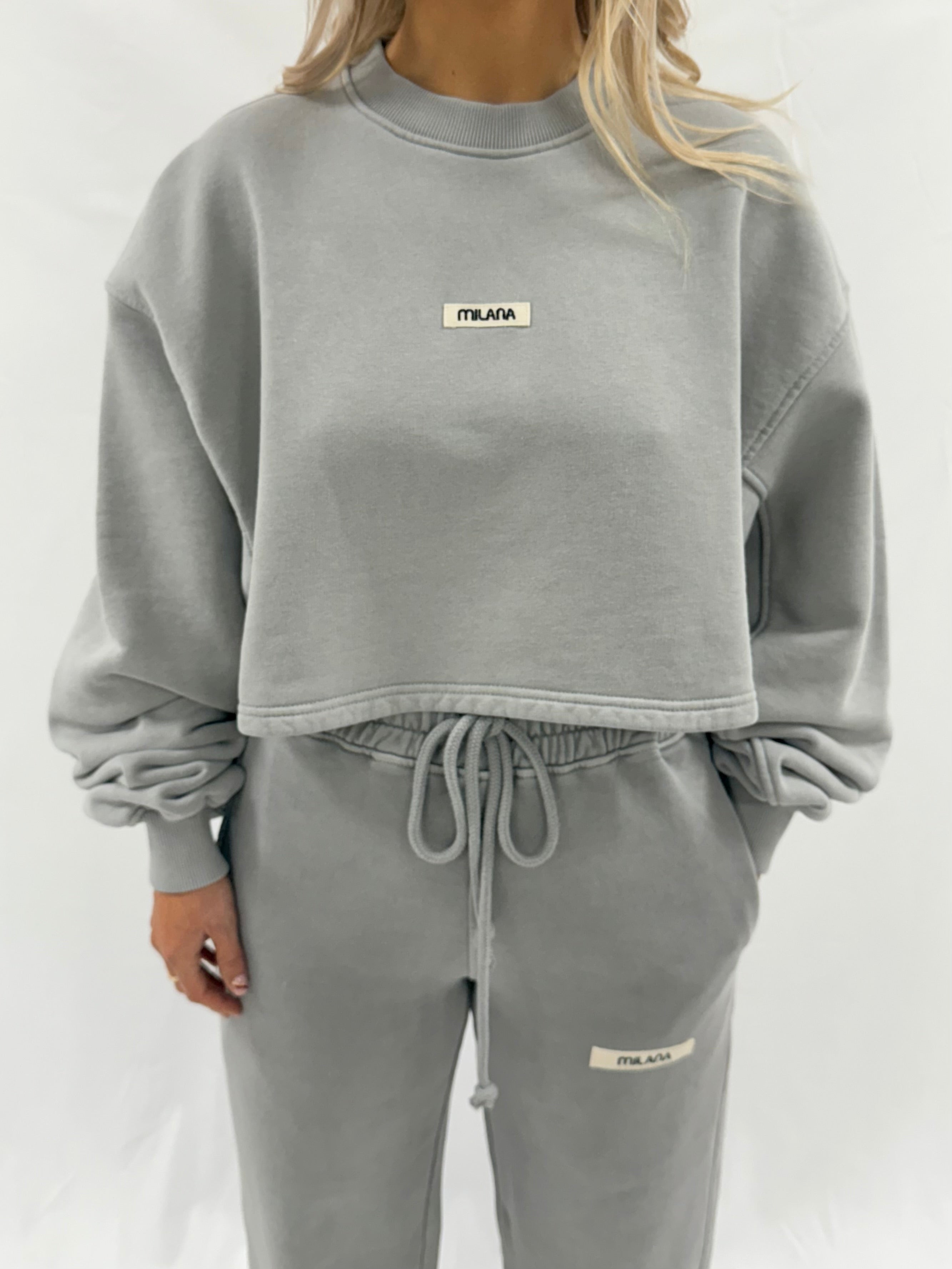 Washed Ash Grey Core Heavyweight Cropped Sweatshirt.