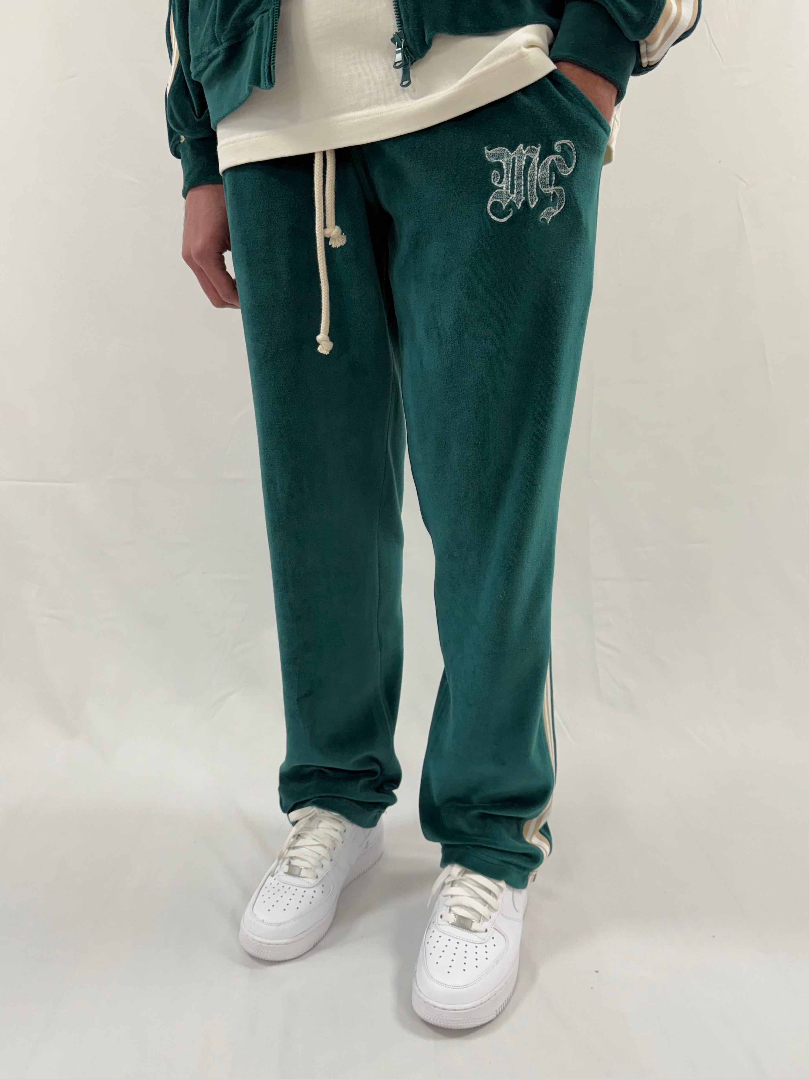 Pine Green Velour Relaxed Sweatpants.