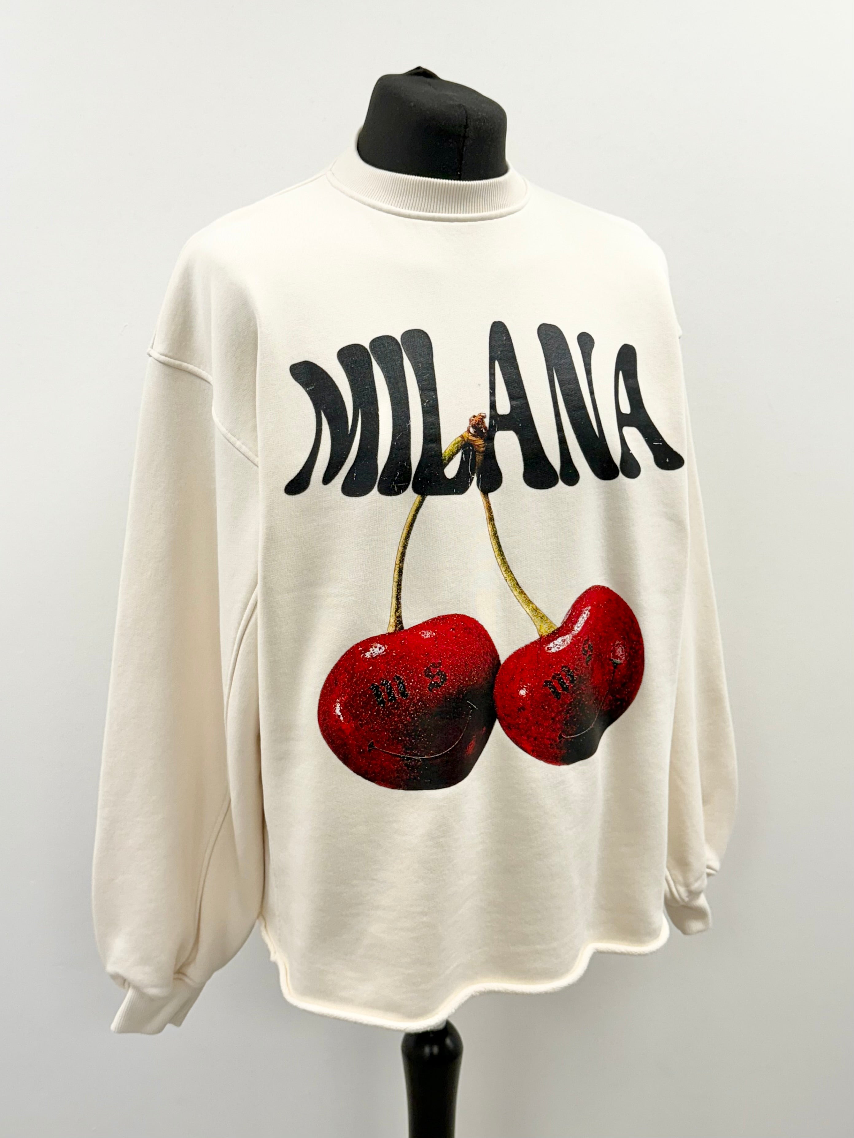 Cream Cherry Heavyweight Open Hem Sweatshirt.