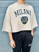 Load image into Gallery viewer, Taupe Crest Cropped Heavyweight T-shirt.