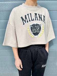 Taupe Crest Cropped Heavyweight T-shirt.
