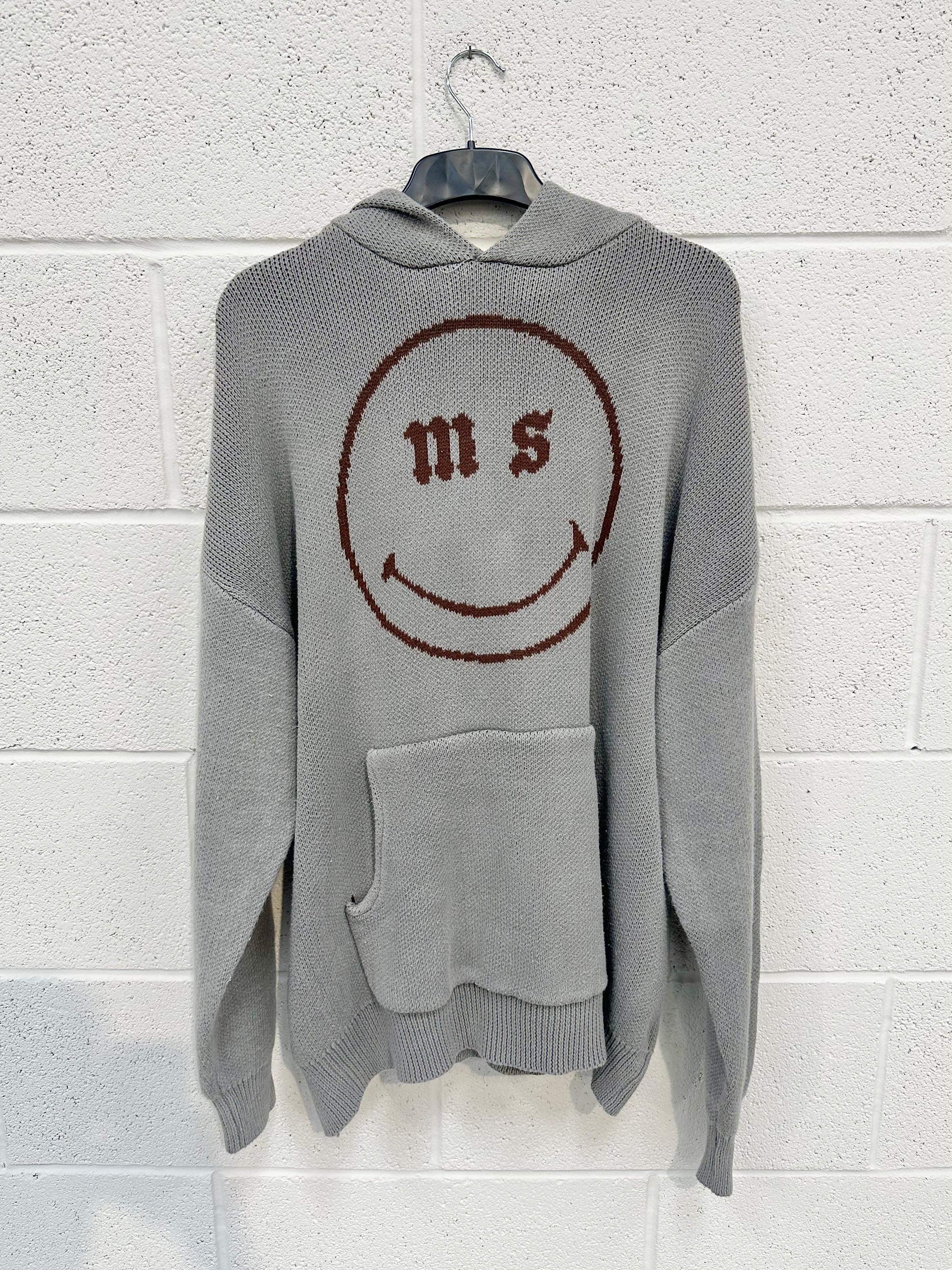 #N34 Washed Grey Knitted Smiley Hoodie.