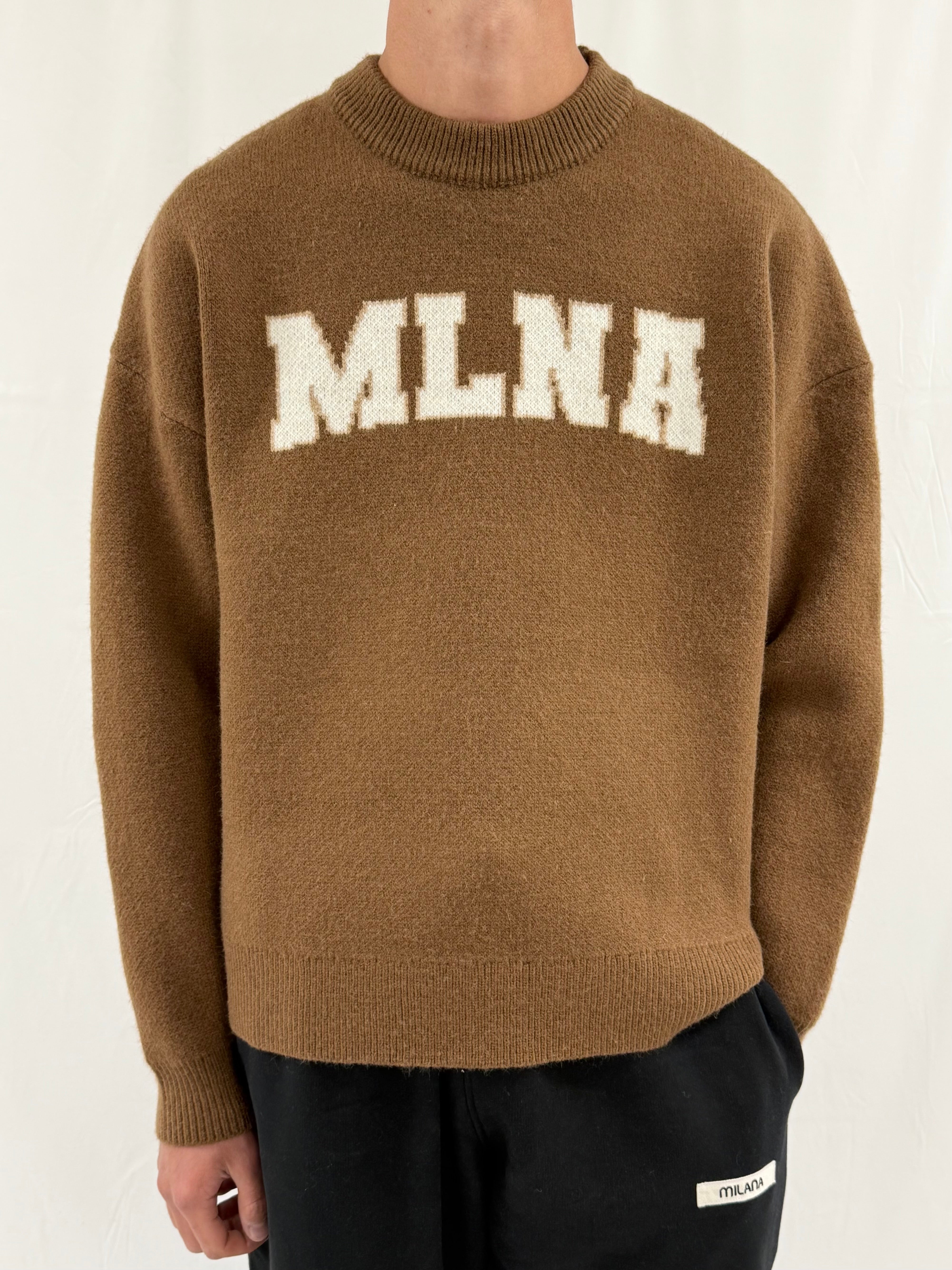 Chocolate MLNA Heavyweight Knitted Sweatshirt.