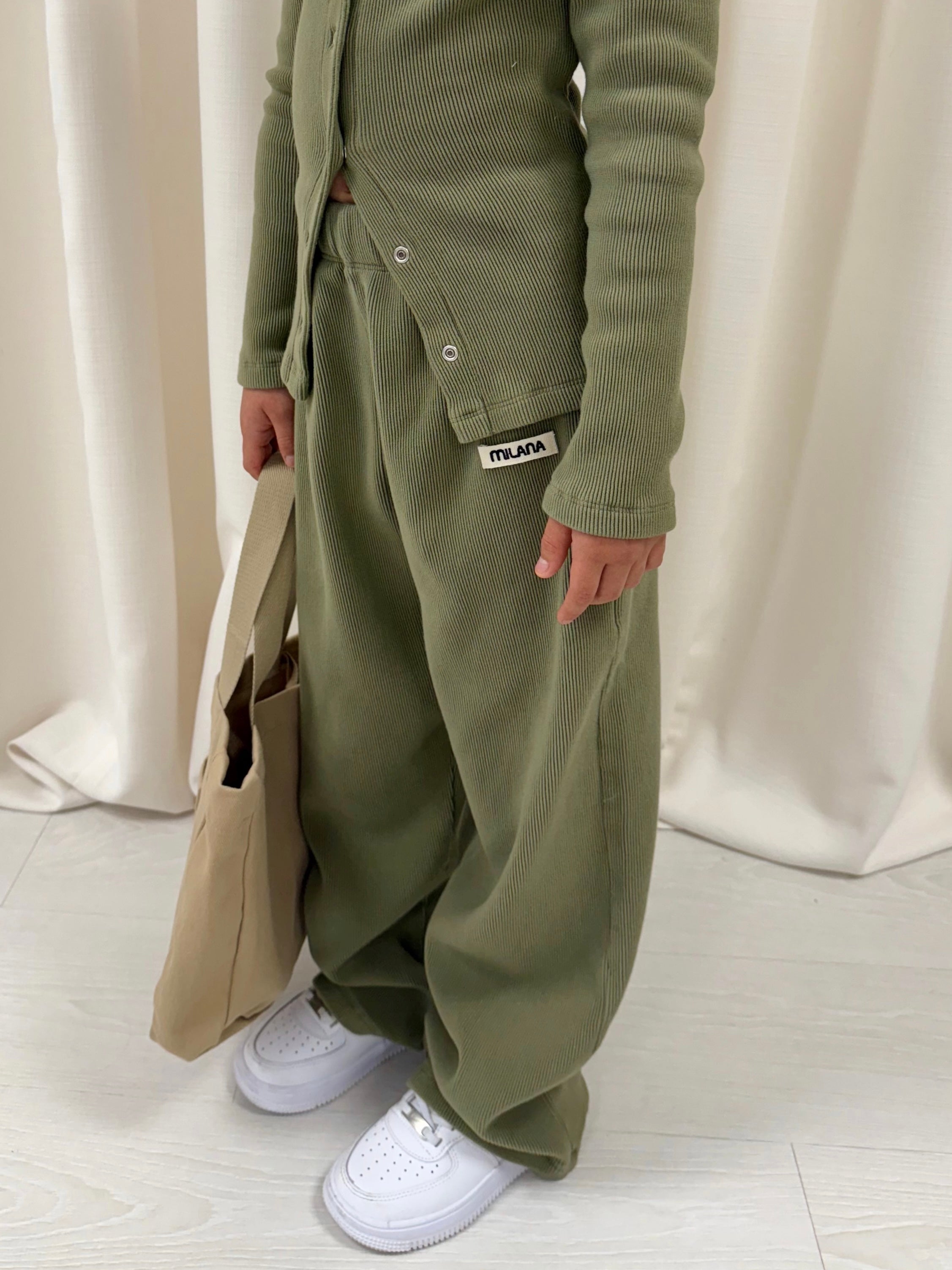 Khaki Green Core Soft Rib Kids Sweatpants.