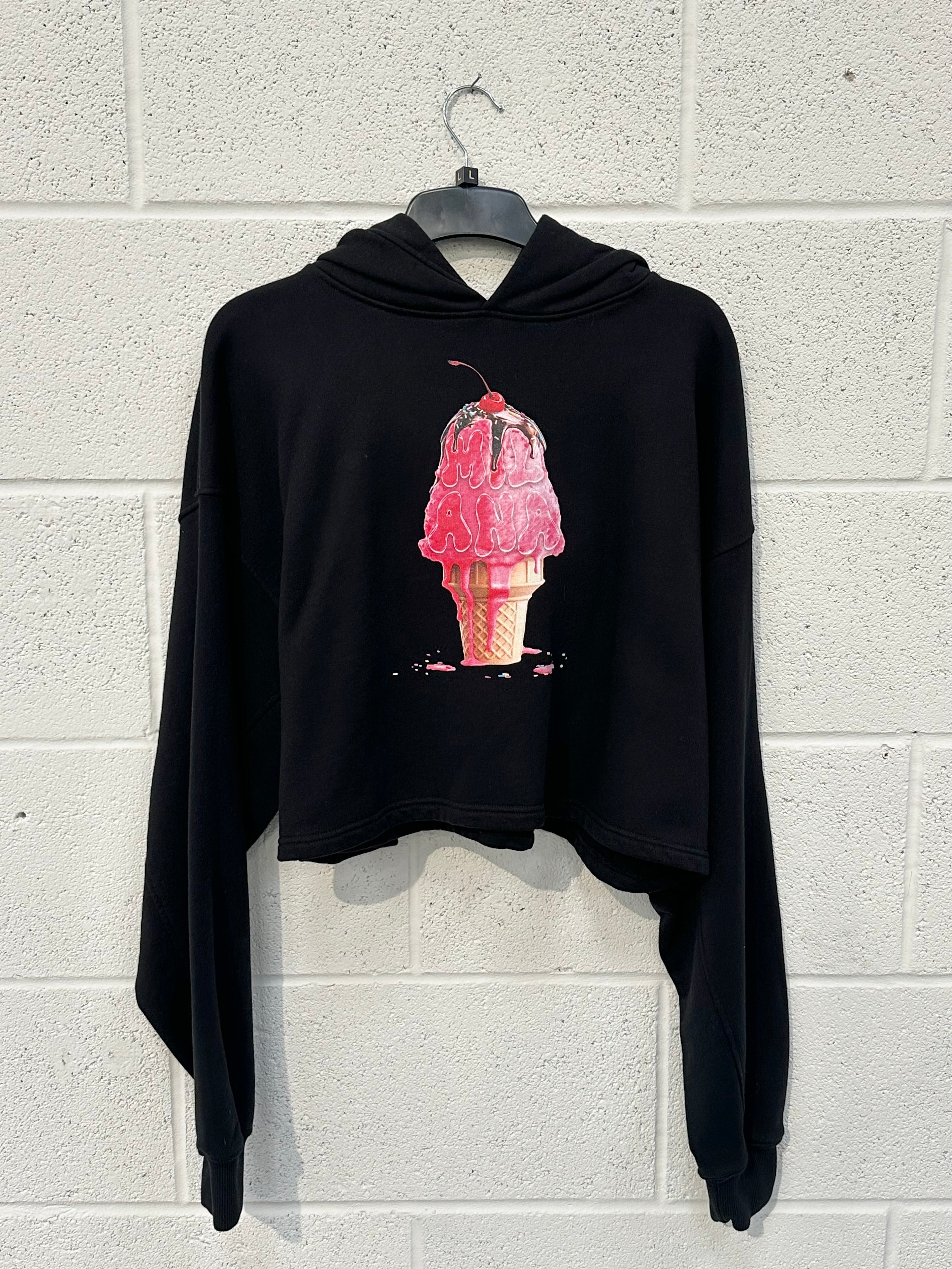 #CC79 Black Ice Cream Cropped Hoodie.