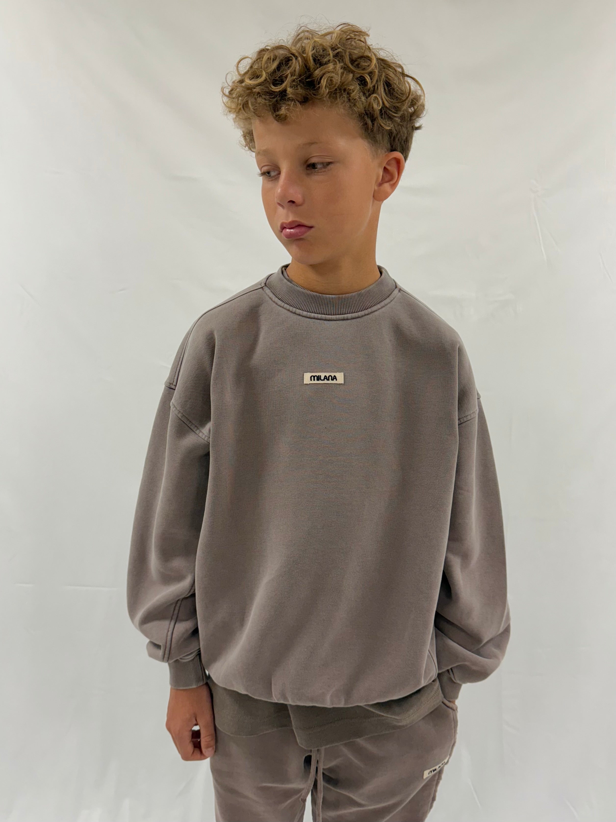 Washed Brown Core Kids Sweatshirt.