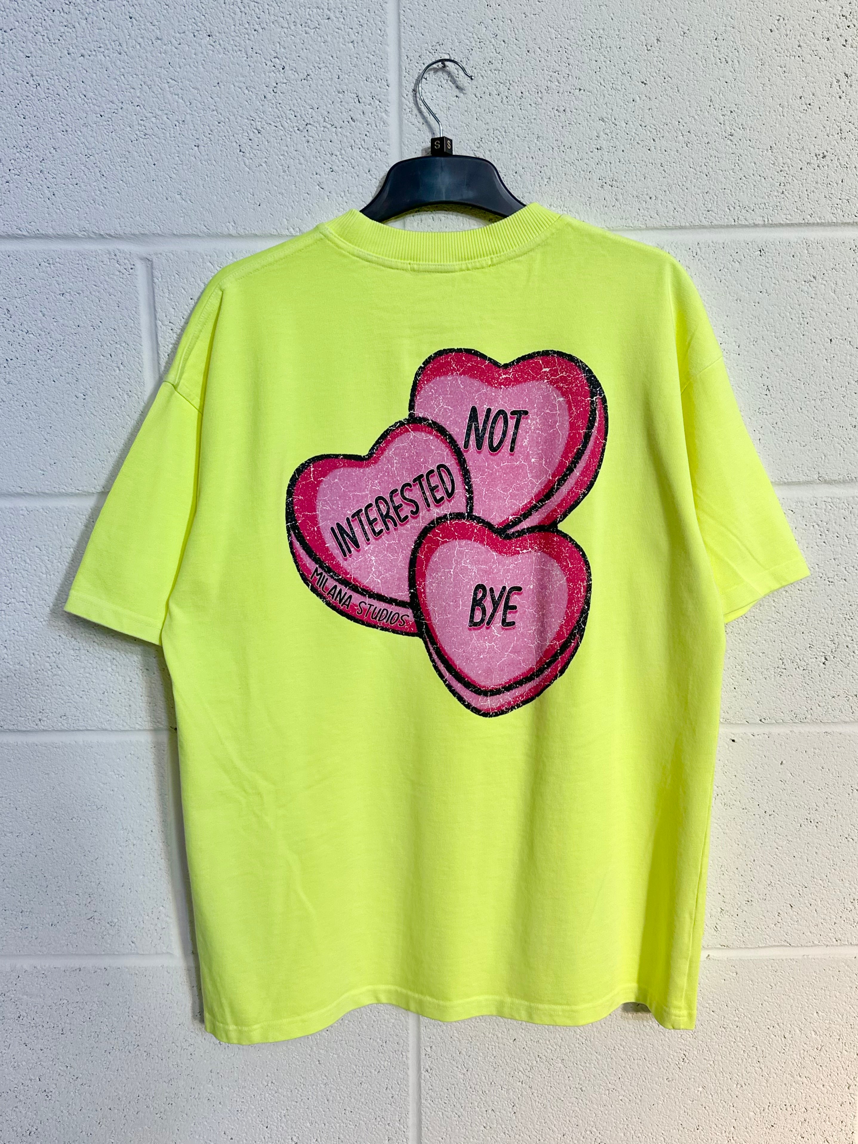 #J7 Washed Neon Yellow Hearts Heavyweight T-shirt.