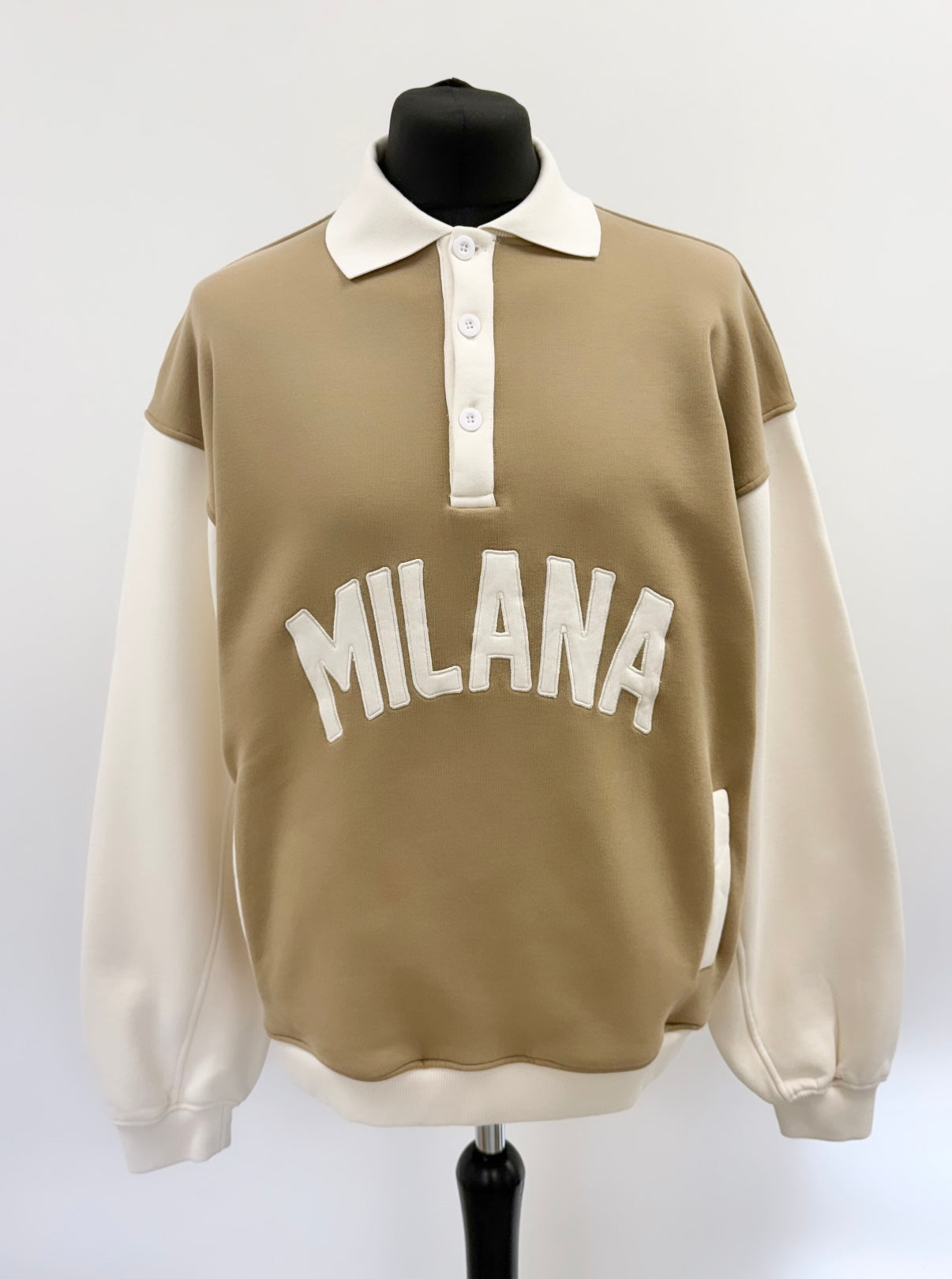 Khaki Brown Milana Button Heavyweight Polo Sweat.