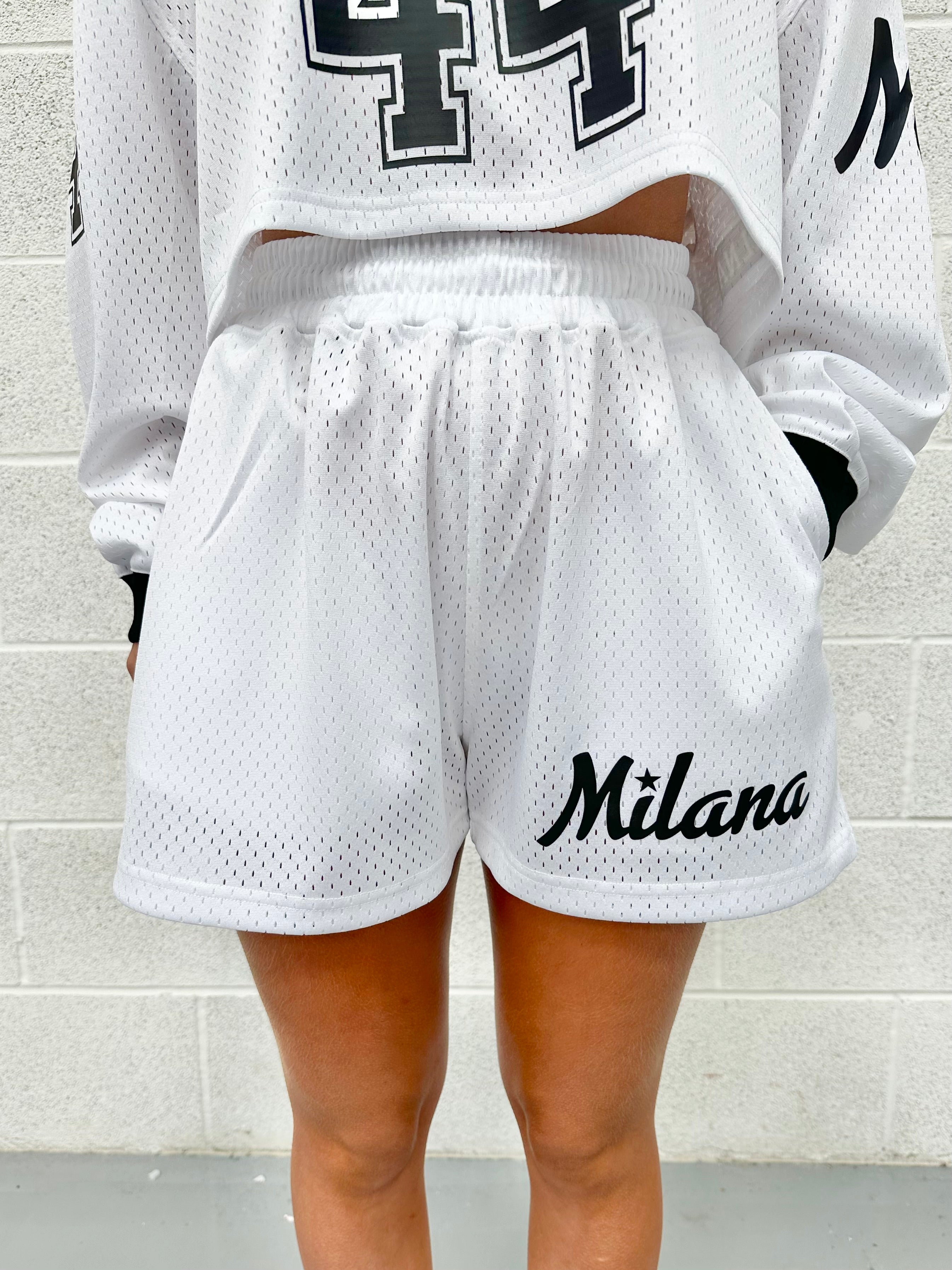 White Mesh Mini Shorts.