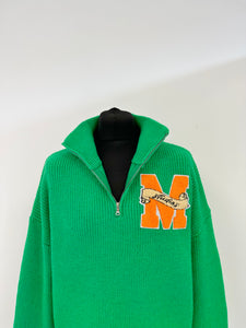 Green M Script Heavyweight Knitted Half Zip