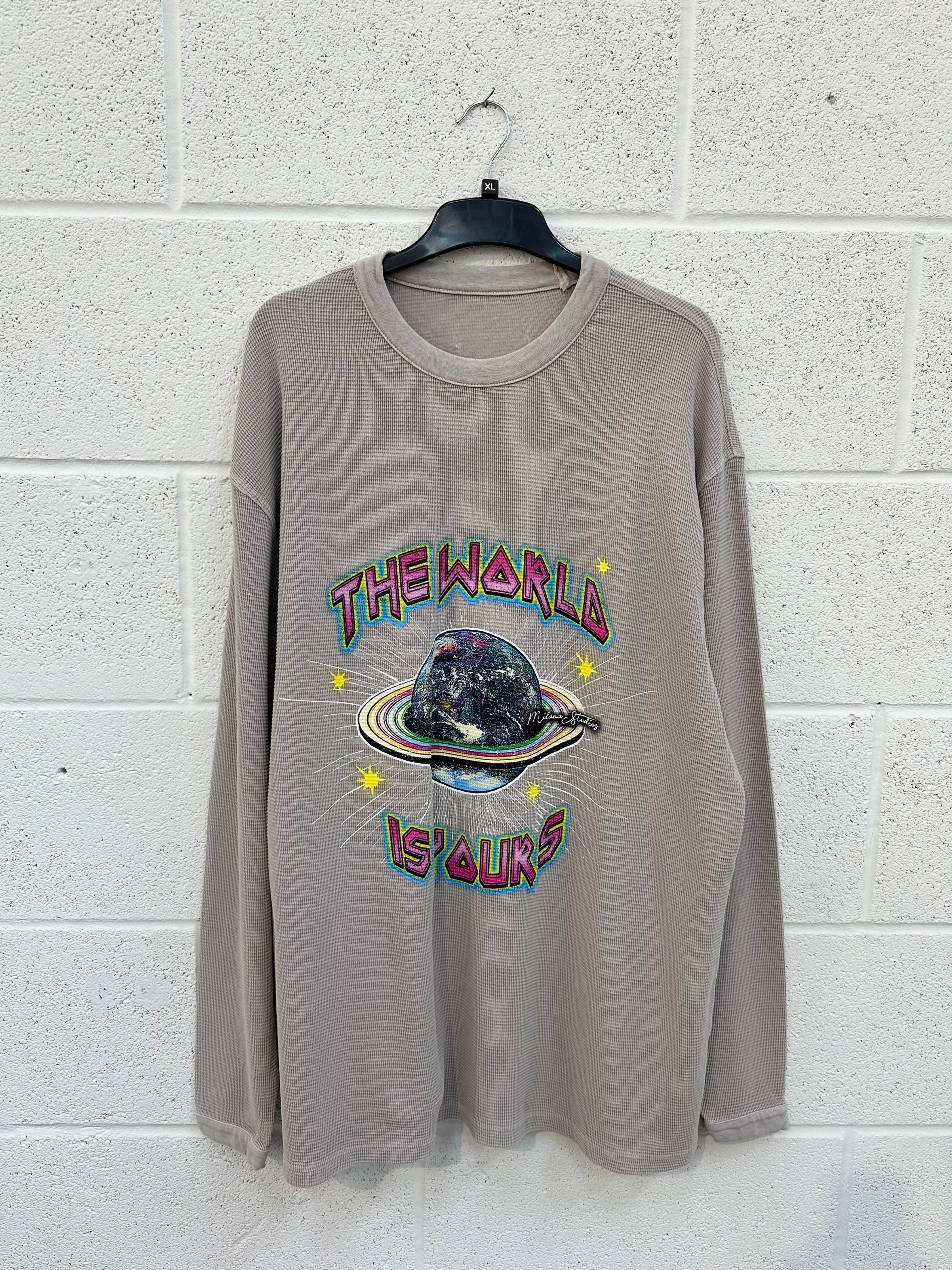 #BB51 Washed Taupe Planet Waffle Heavyweight Long Sleeve.