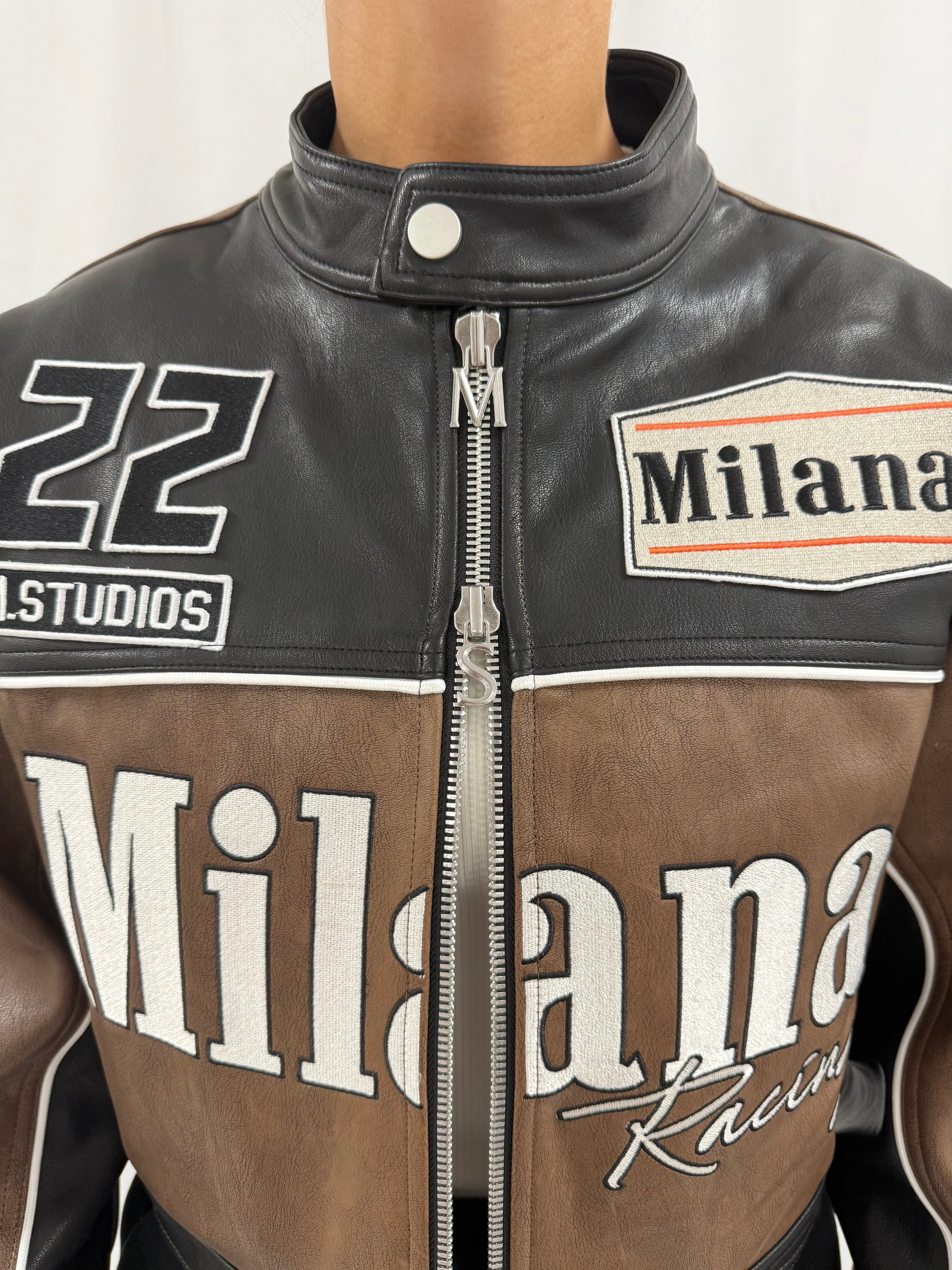 Chocolate Heavyweight Cropped Leather Biker Jacket.