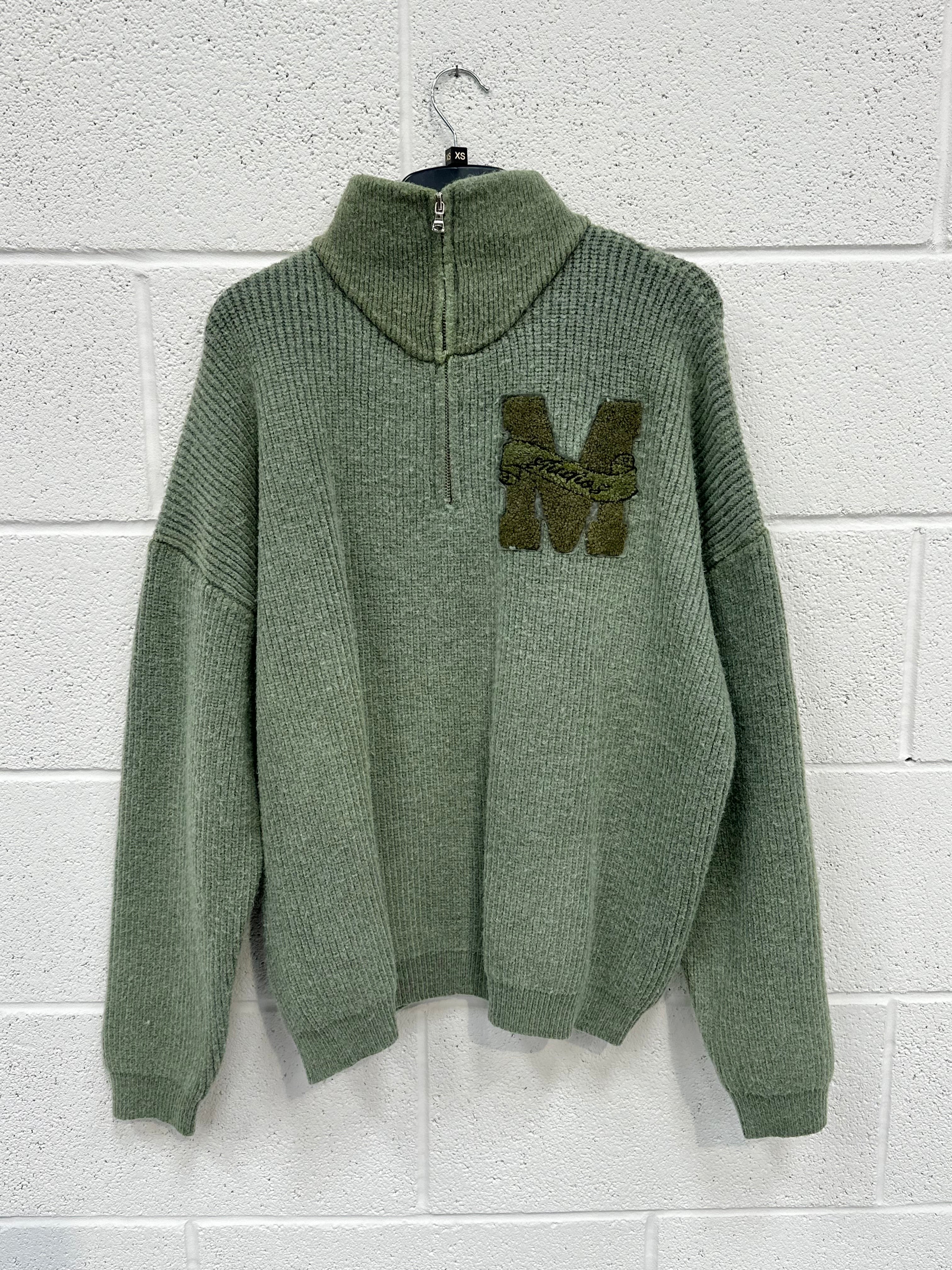 #N14 Washed Matcha Knitted Half Zip.