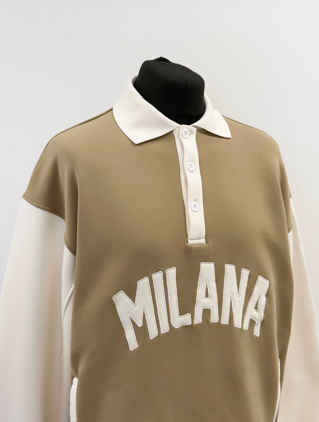 Khaki Brown Milana Button Heavyweight Polo Sweat.