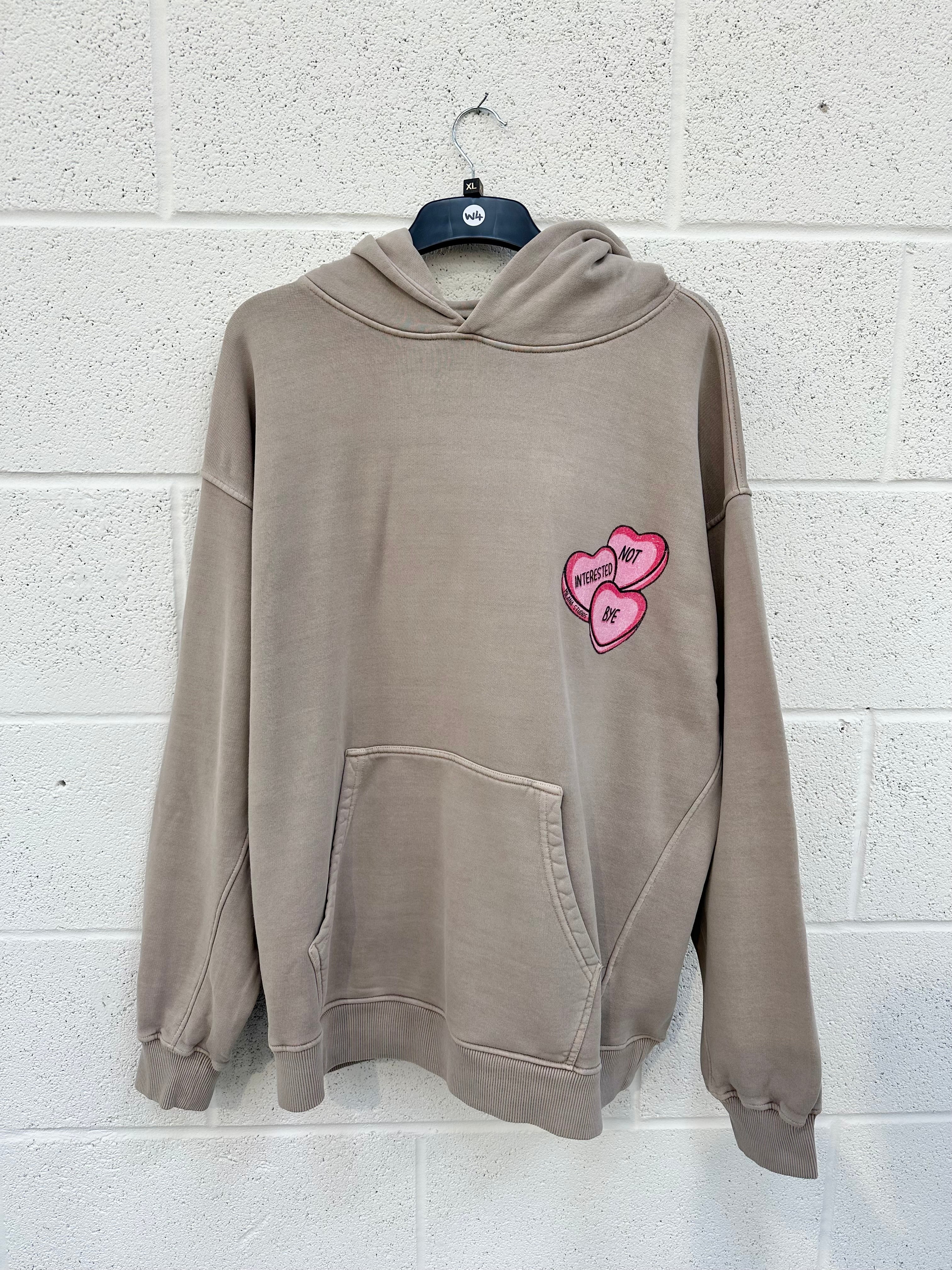 #W4 Washed Taupe Hearts Heavyweight Hoodie.