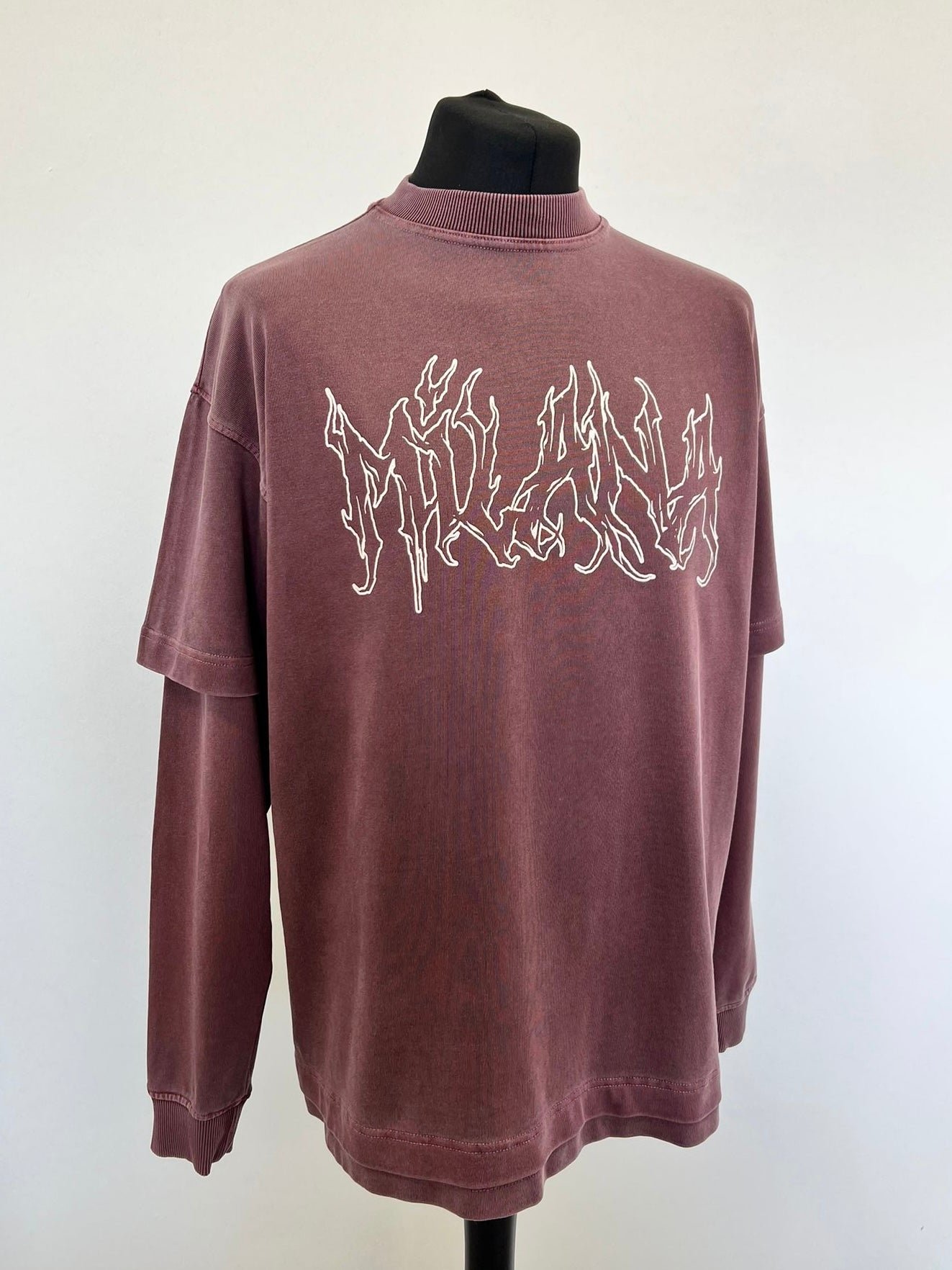 Washed Burgundy Milana Heavyweight T-shirt Long Sleeve.