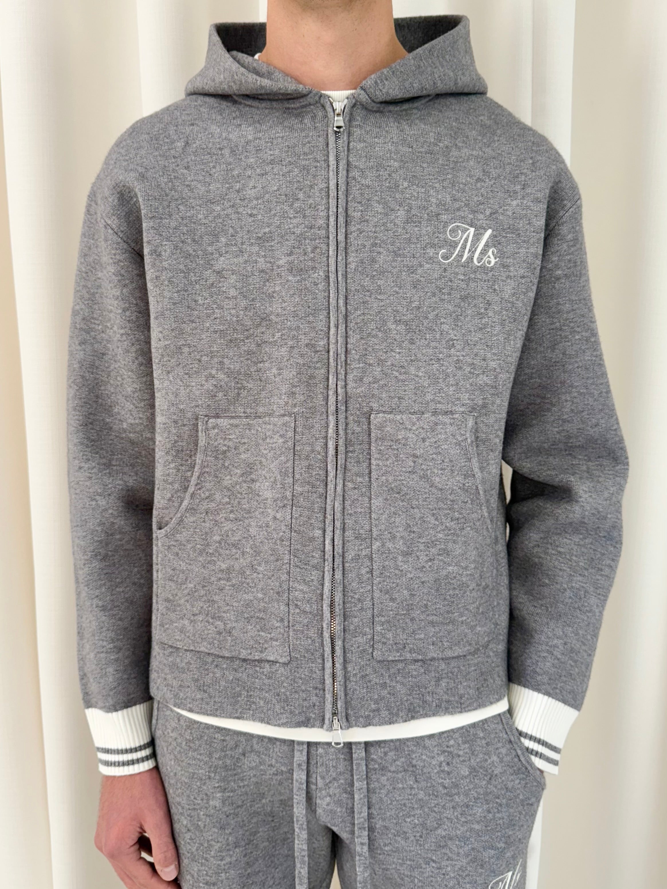 Marl Grey MS Knitted Heavyweight Zip Hoodie.