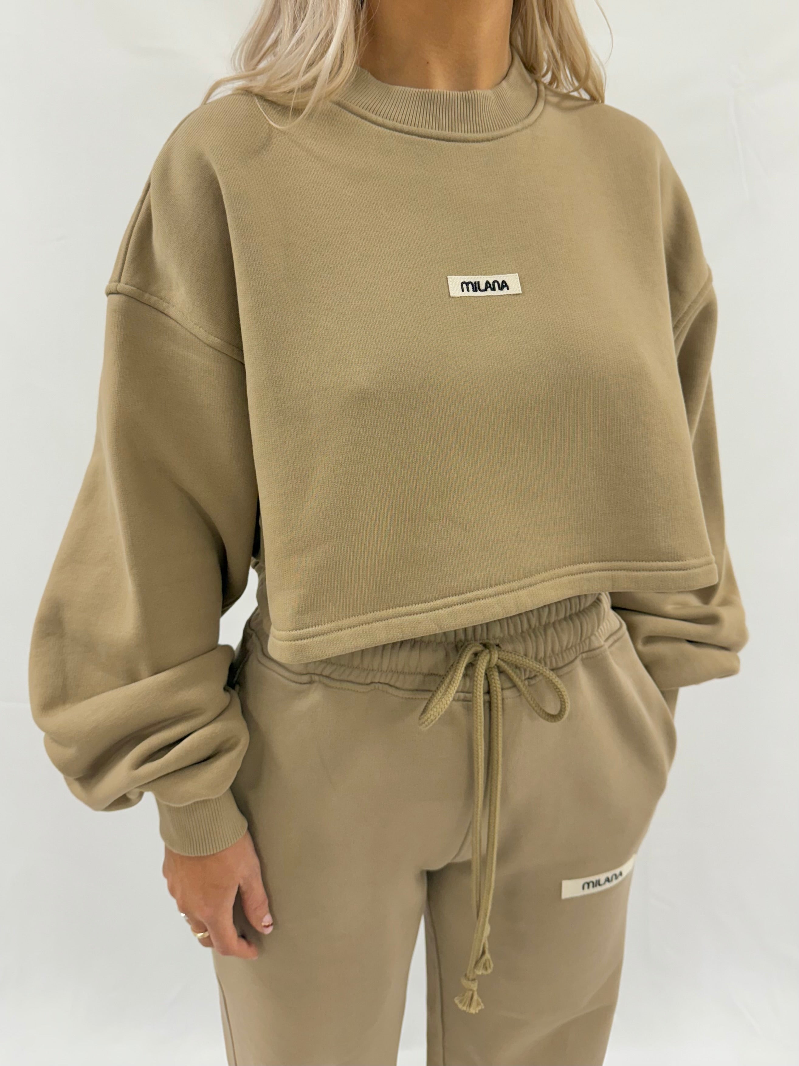 Khaki Brown Core Heavyweight Cropped Sweatshirt.