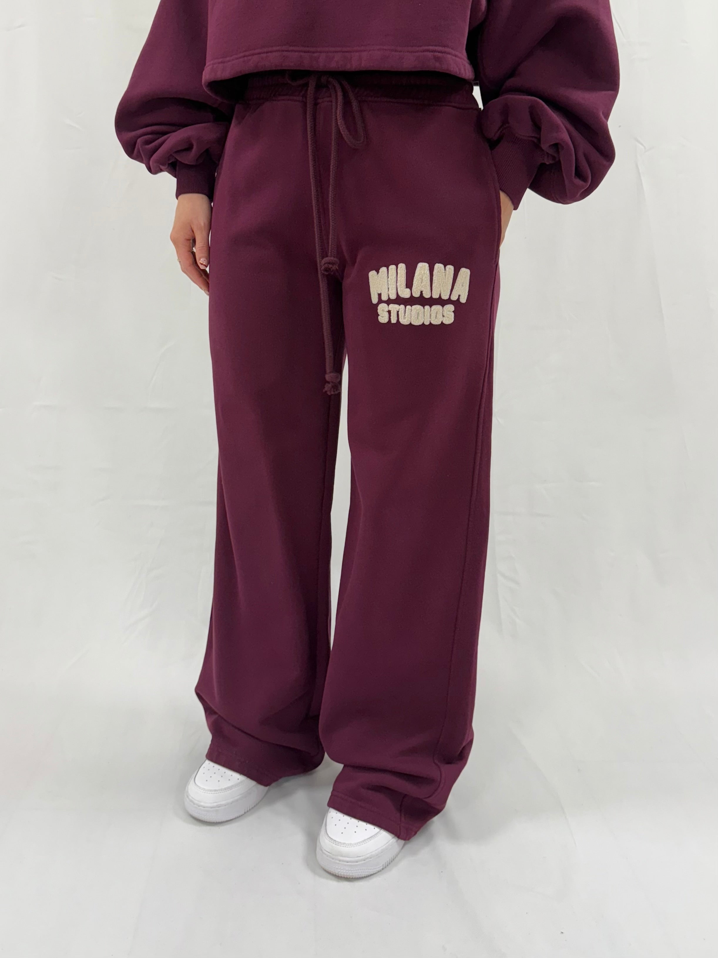 Deep Burgundy Teddy Wide Sweatpants.