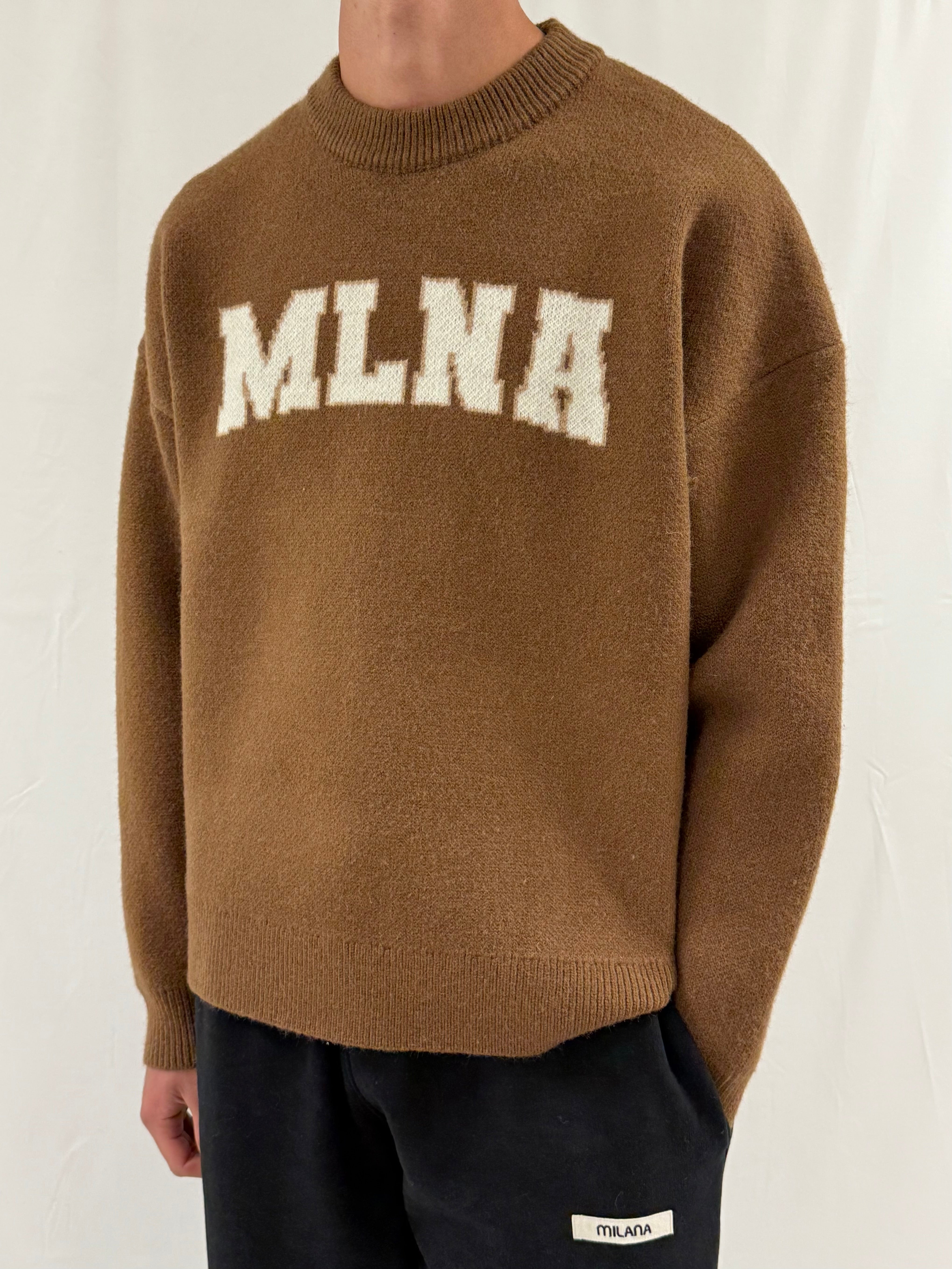 Chocolate MLNA Heavyweight Knitted Sweatshirt.