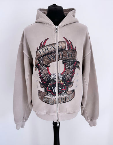 Washed Taupe Eagle Heavyweight Zip Hoodie.