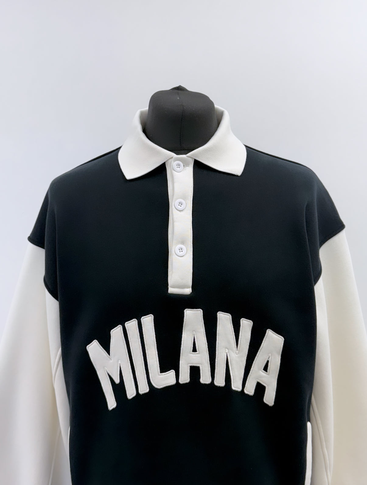 Black Milana Button Heavyweight Polo Sweat.