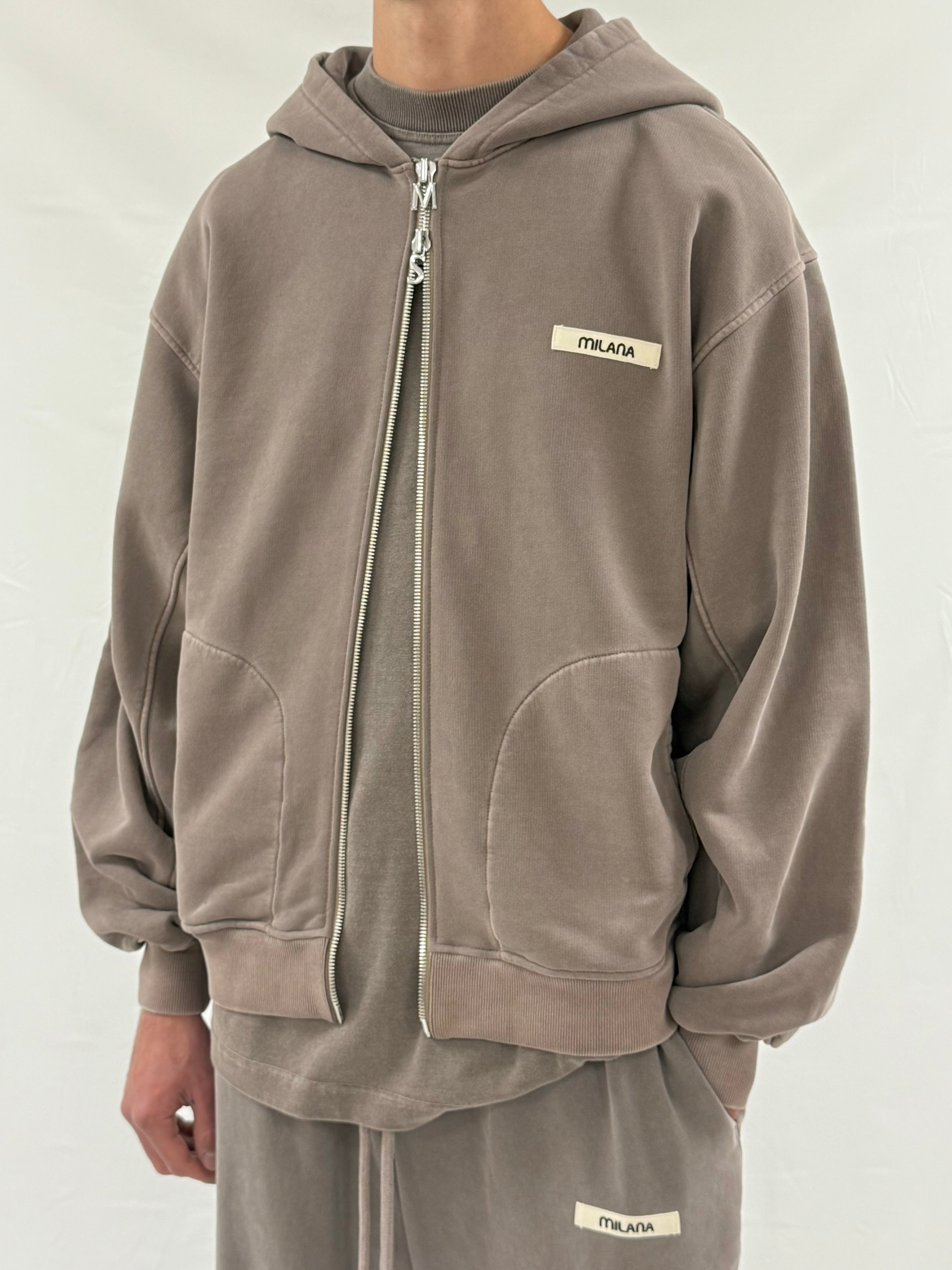 Washed Brown Core Heavyweight Zip Hoodie.