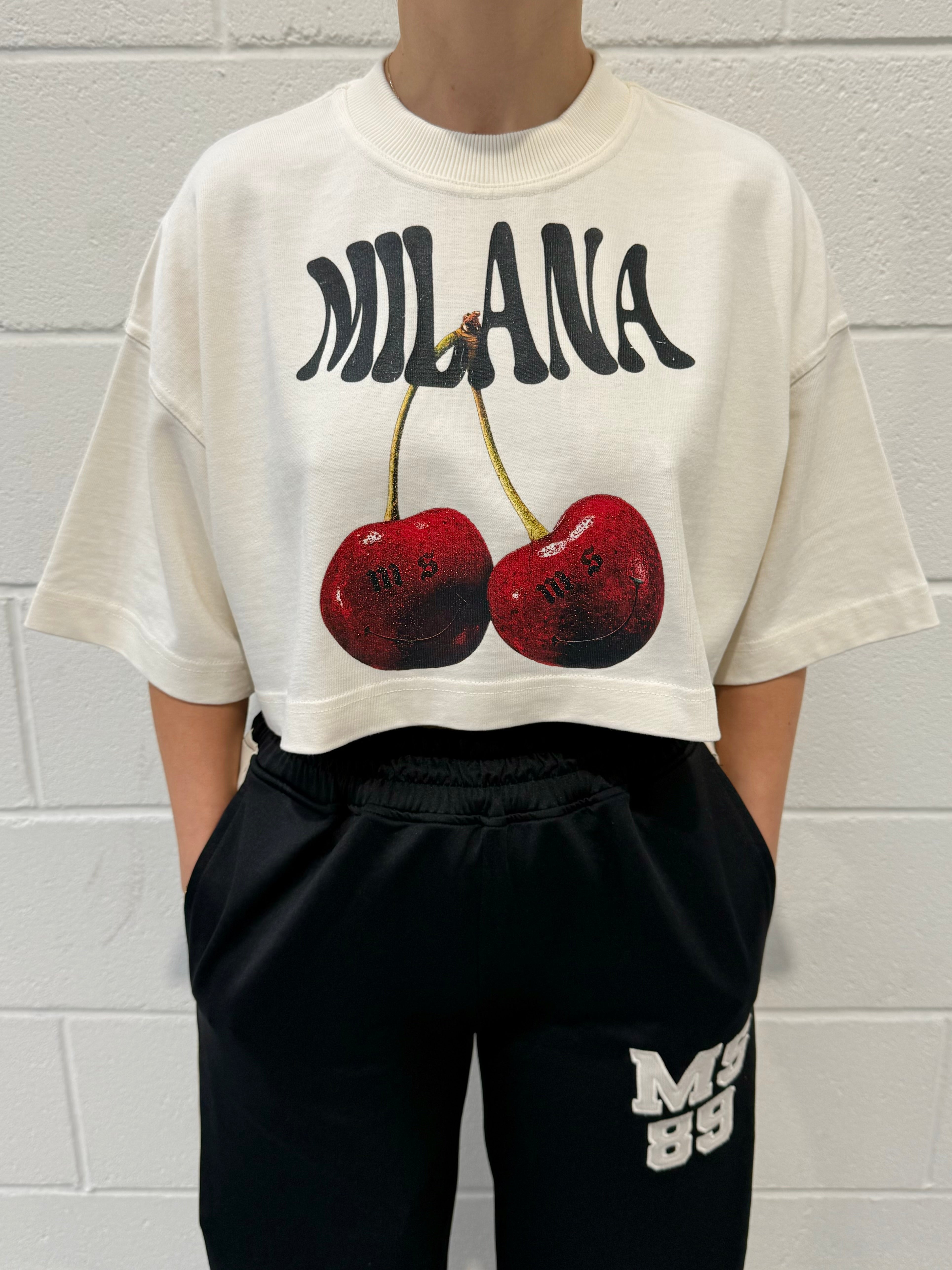 Cream Cherry Cropped Heavyweight T-shirt.