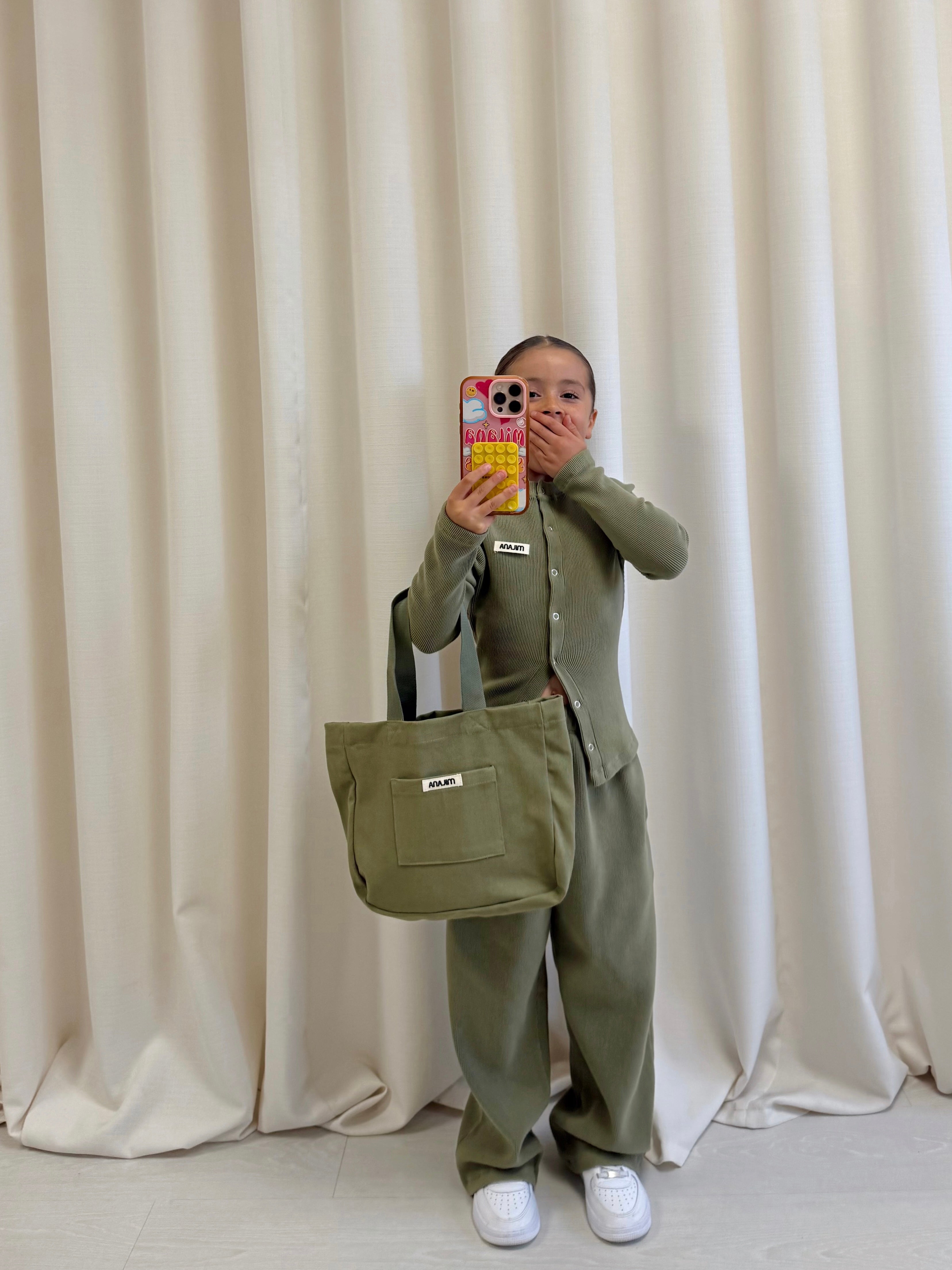 Khaki Green Core Soft Rib Kids Sweatpants.