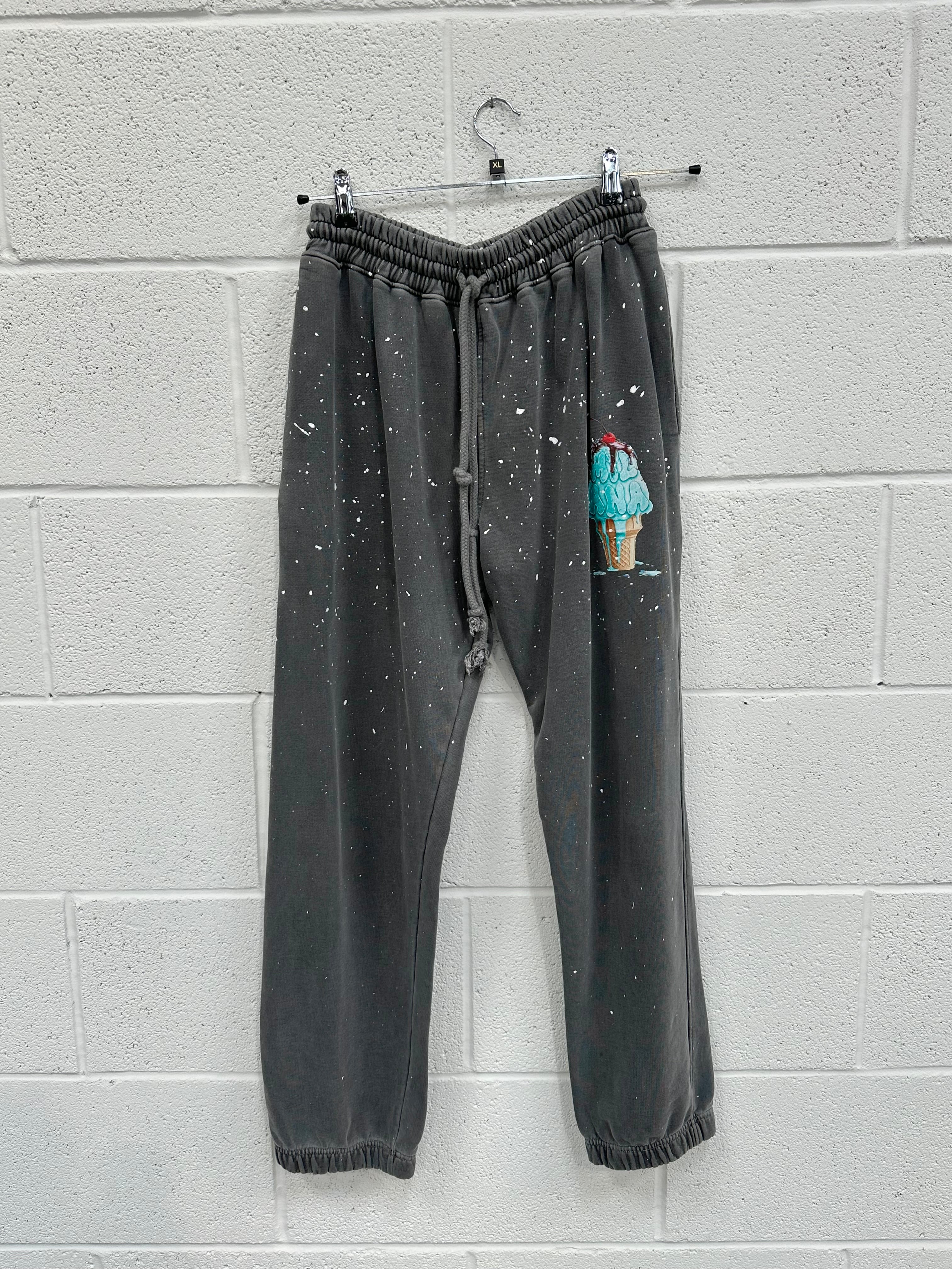 #M11 Washed Charcoal Ice Cream Splatter Heavyweight Sweatpants.