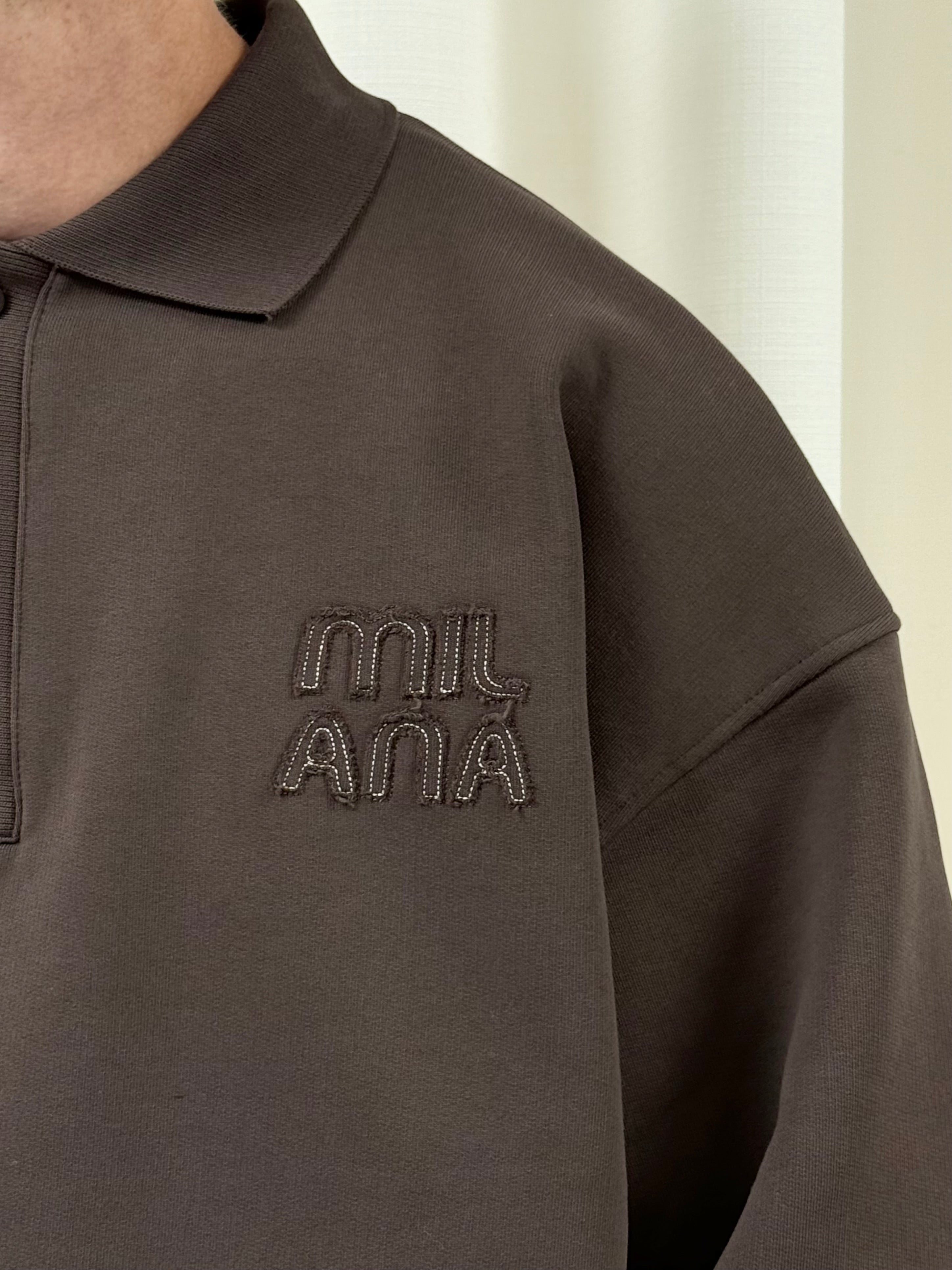 Chocolate Milana Appliqué Open Hem Heavyweight Polo Sweat.