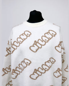 Cream Bubble Heavyweight Knit Sweatshirt.
