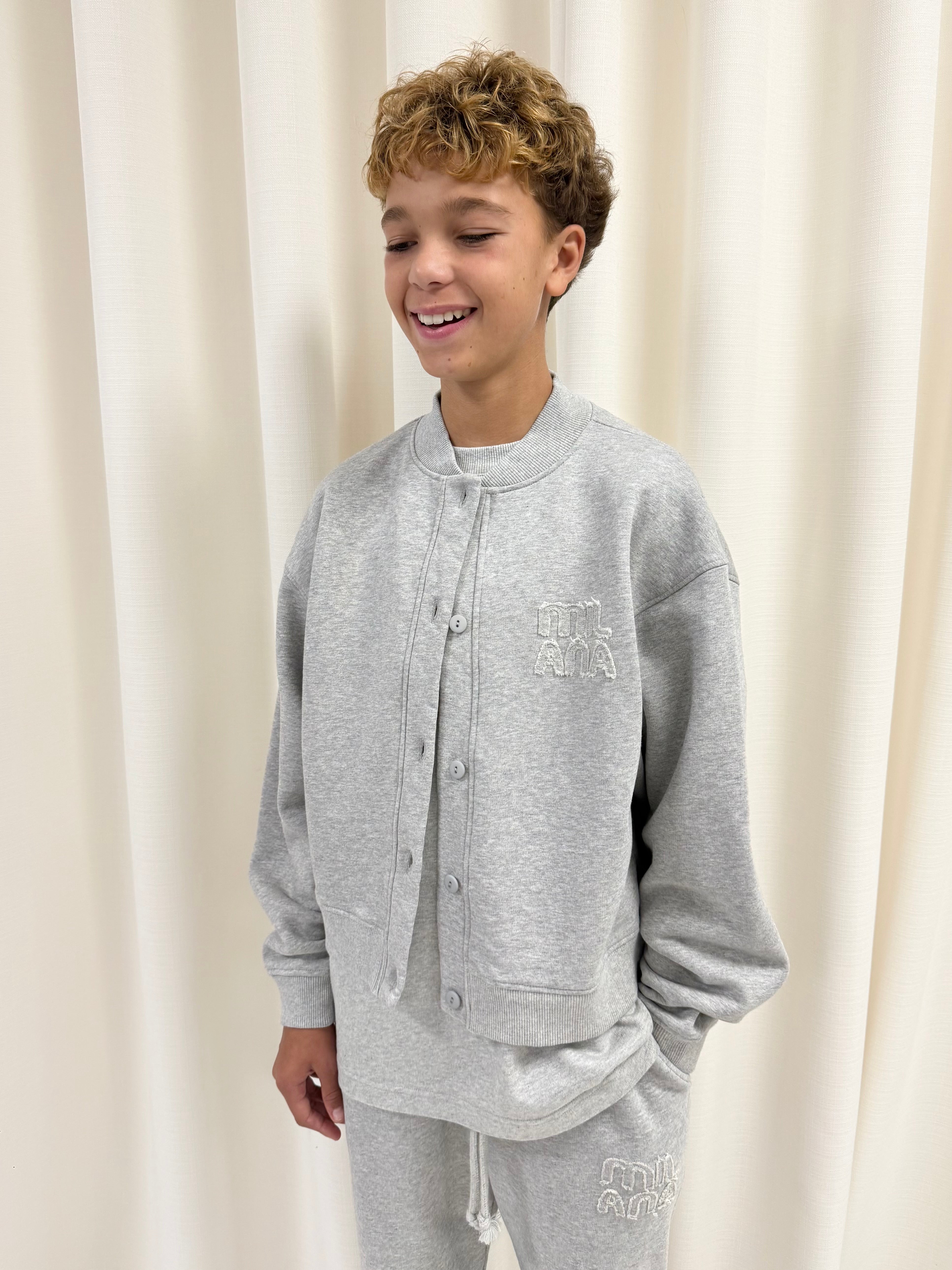 Marl Grey Appliqué Kids Bomber Jacket.