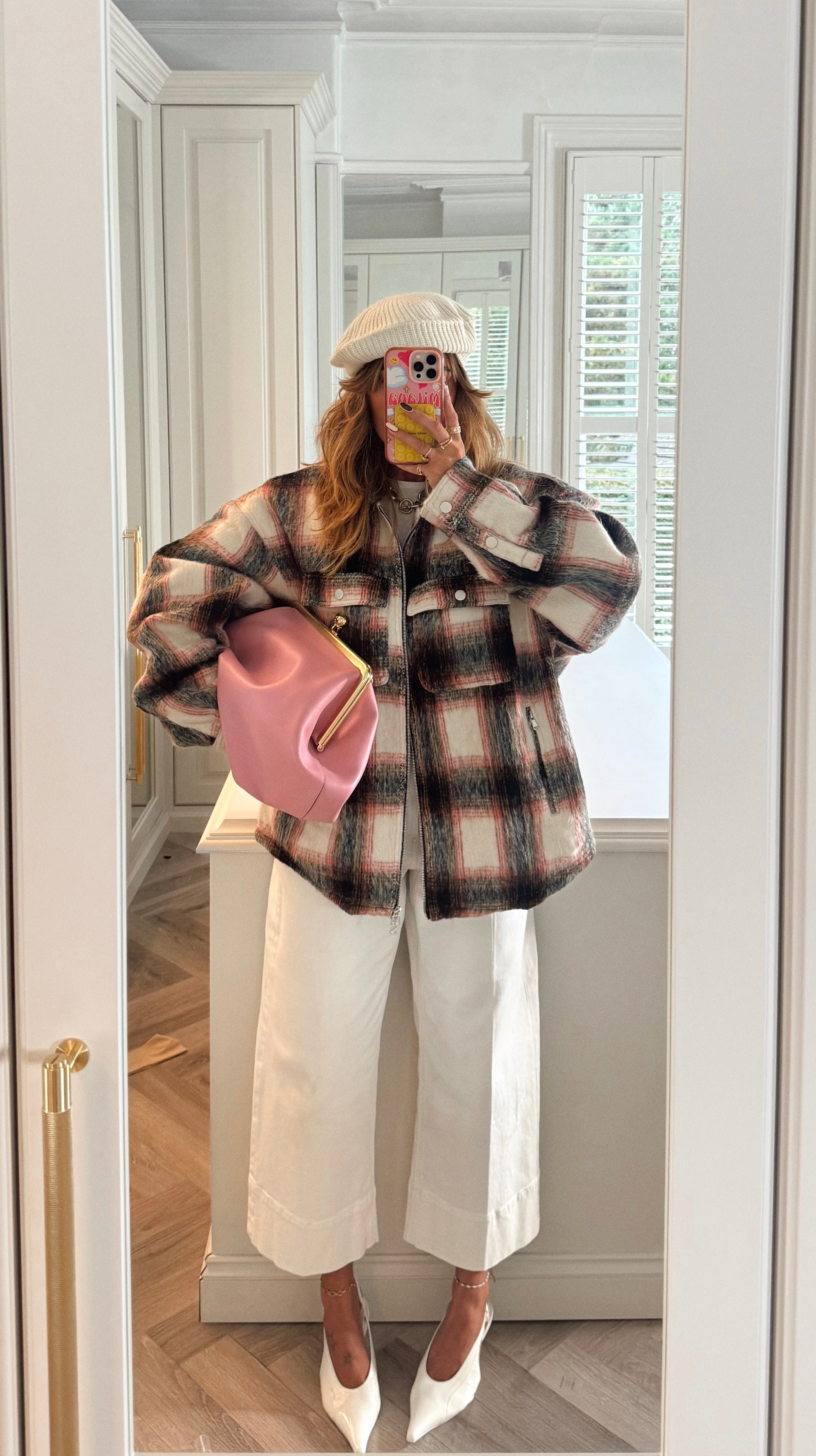 Rust Check Flannel Trucker Jacket.