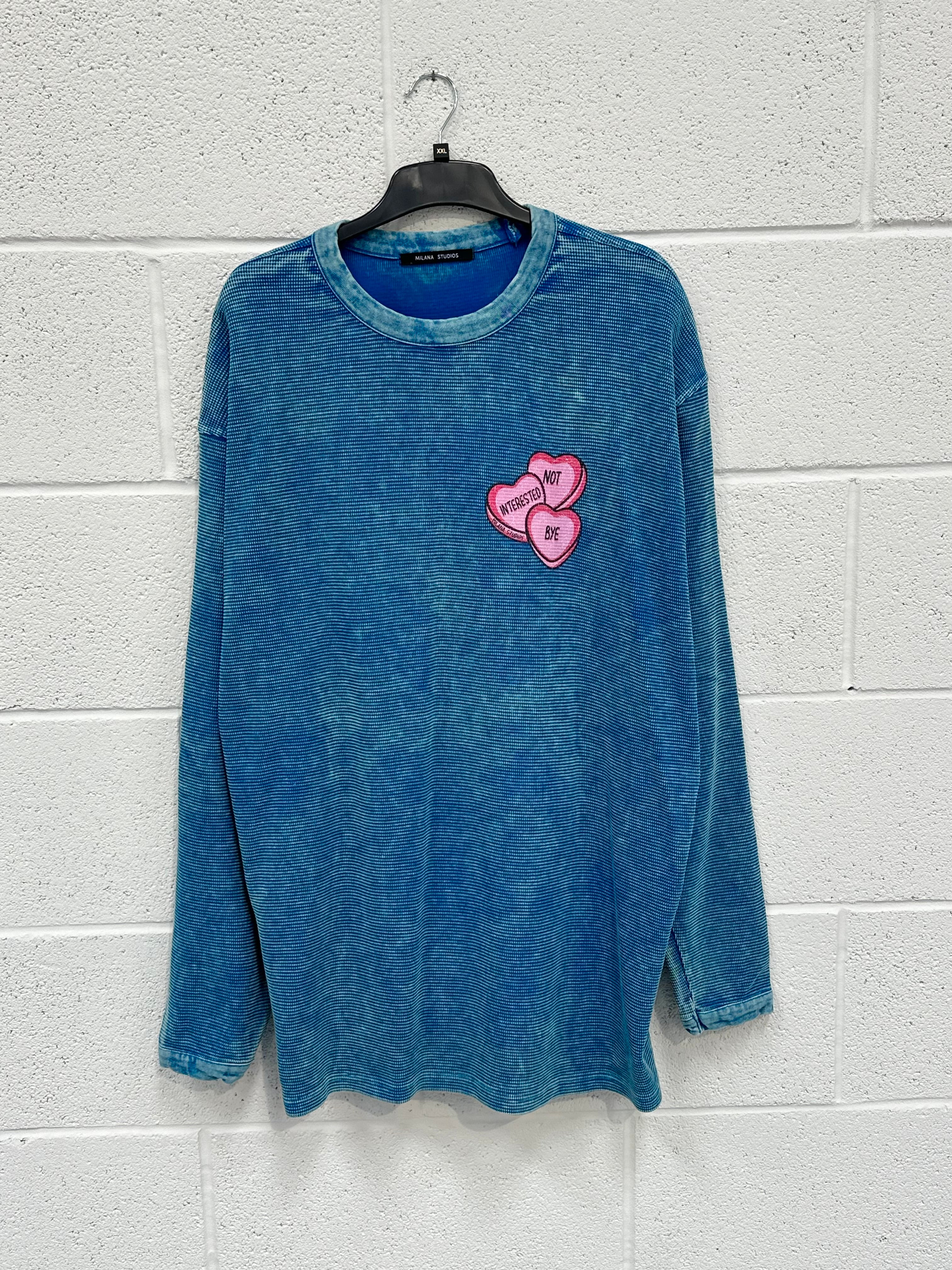 #K26 Washed Blue Hearts Waffle Heavyweight Long Sleeve.