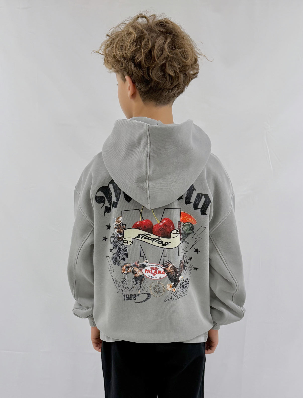 Washed Ash Grey Milana History Kids Hoodie.