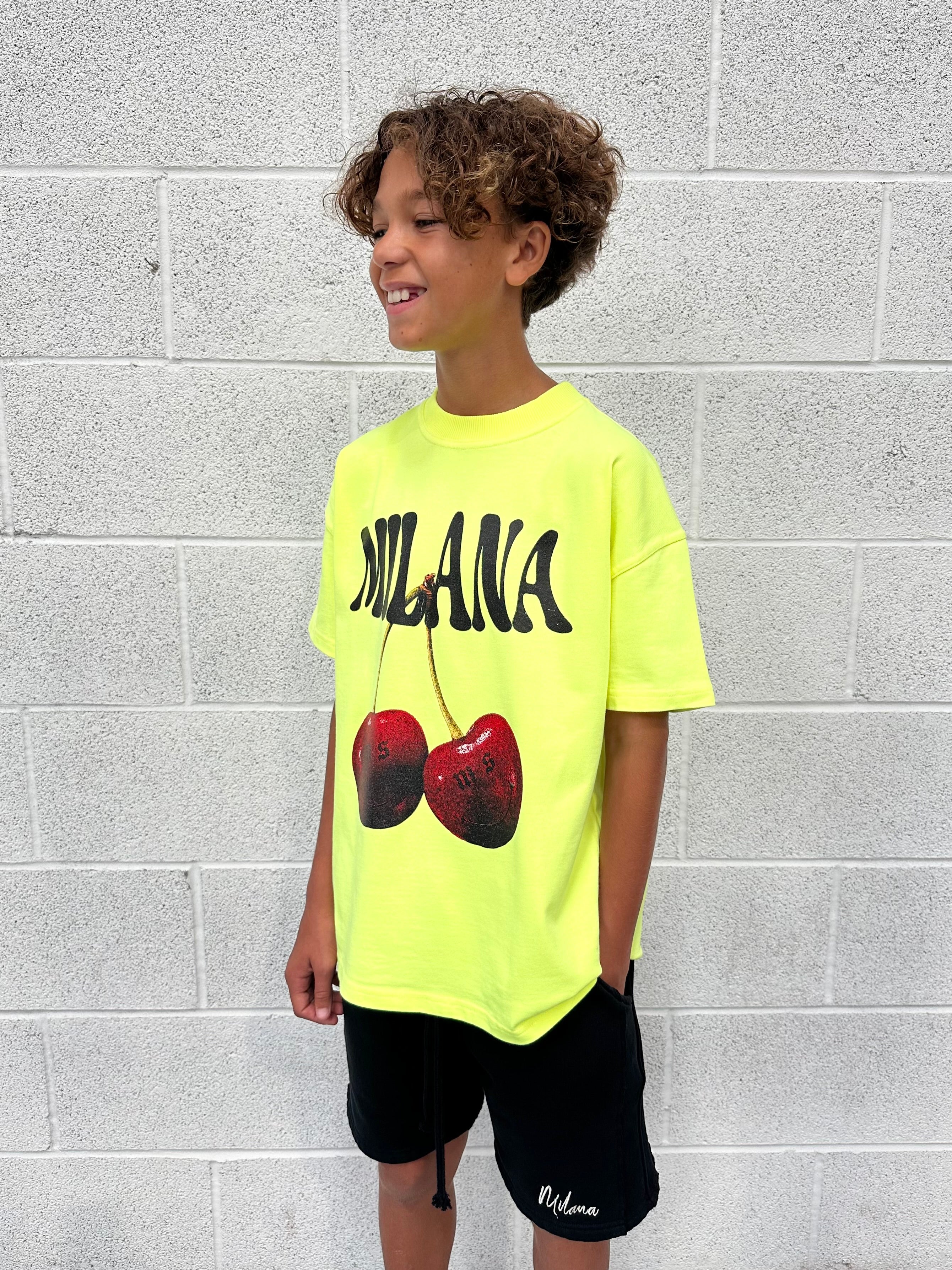 Neon Yellow Cherry Kids T-shirt.