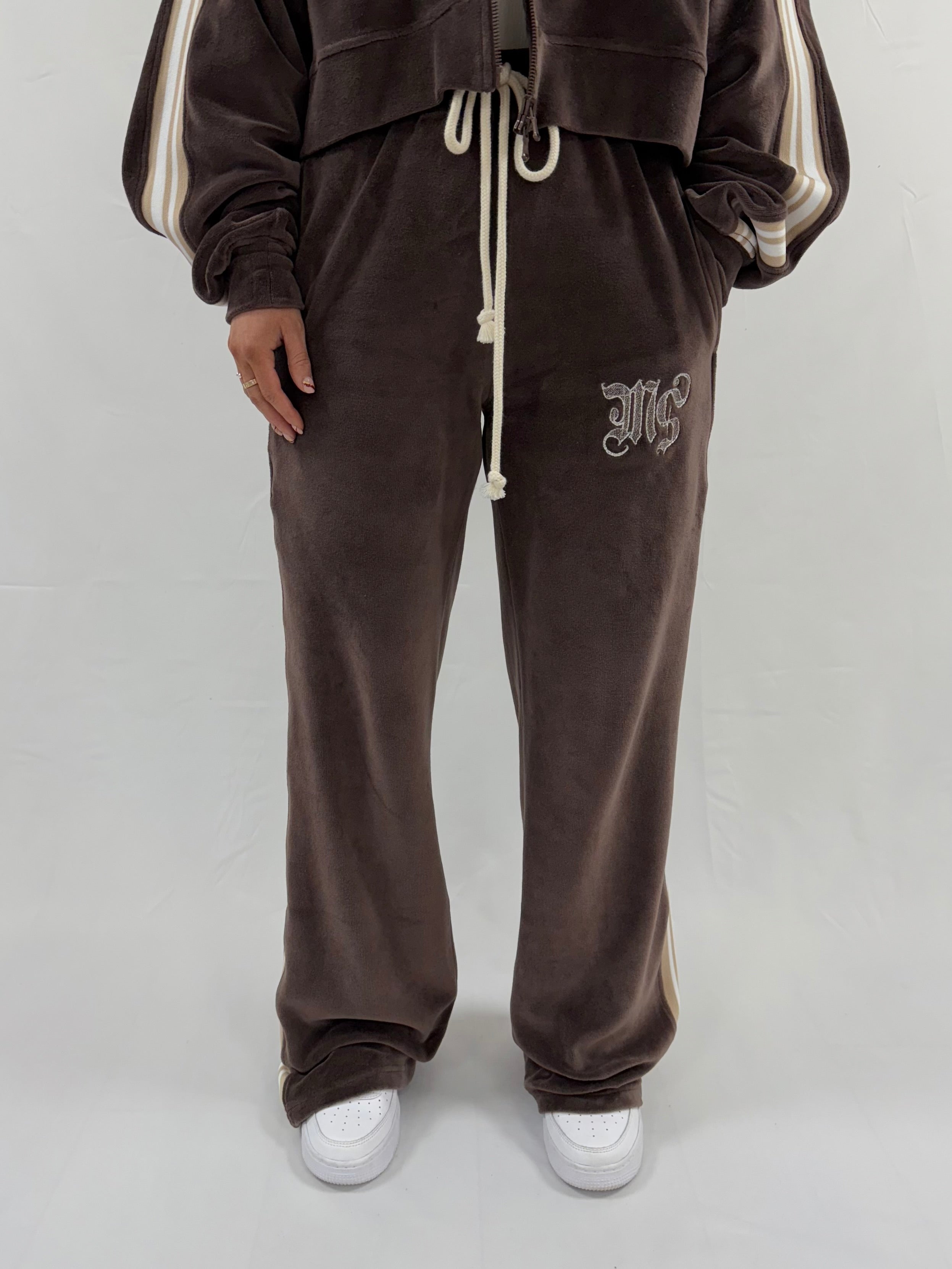 Chocolate Brown Velour Wide Sweatpants.