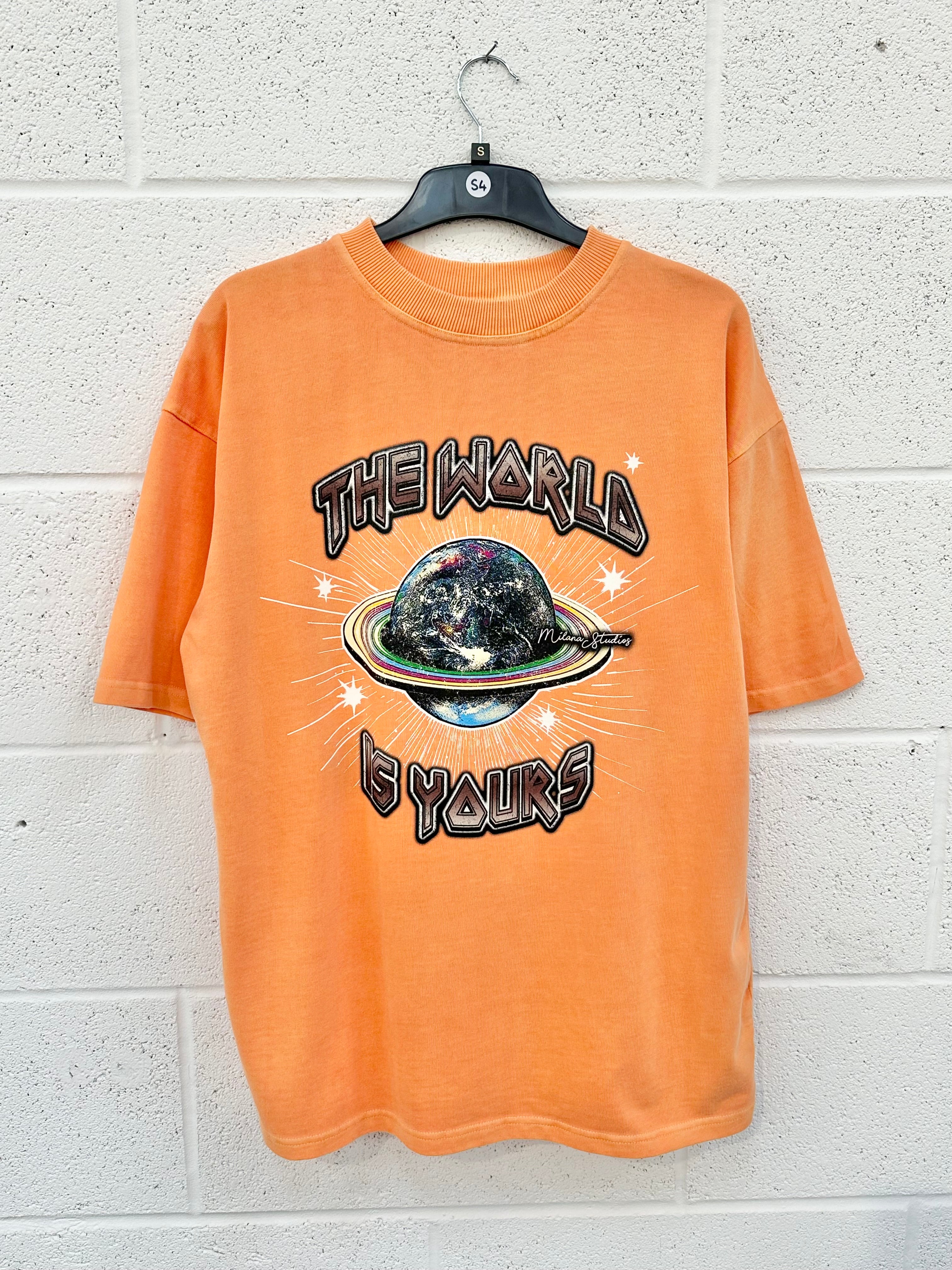 #S4 Washed Orange Planet Heavyweight T-shirt.