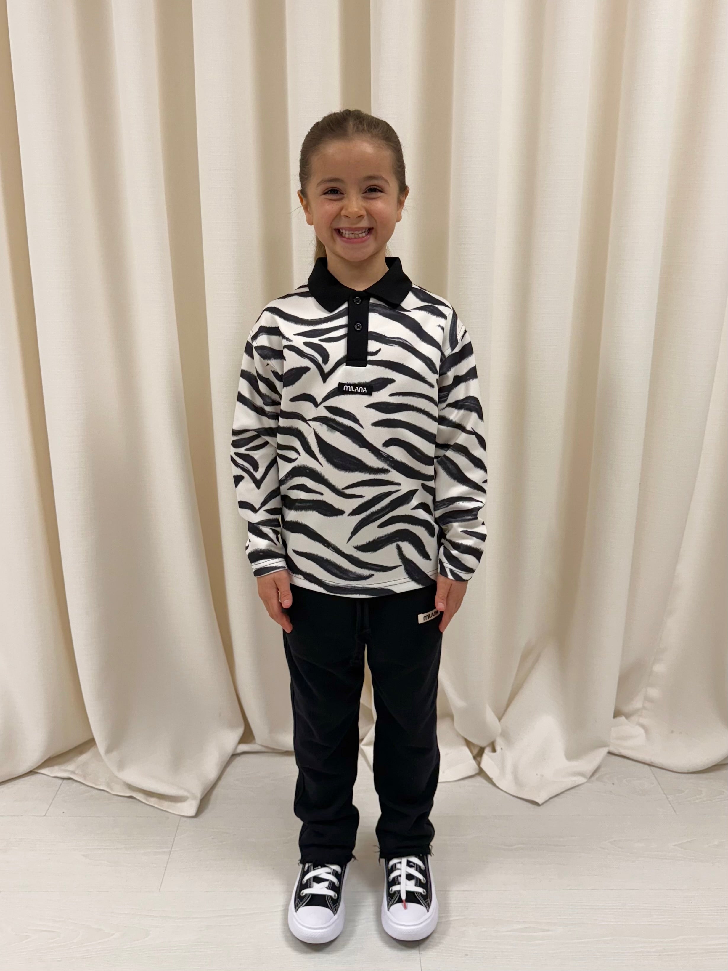 Zebra Print Kids Long Sleeve Polo.