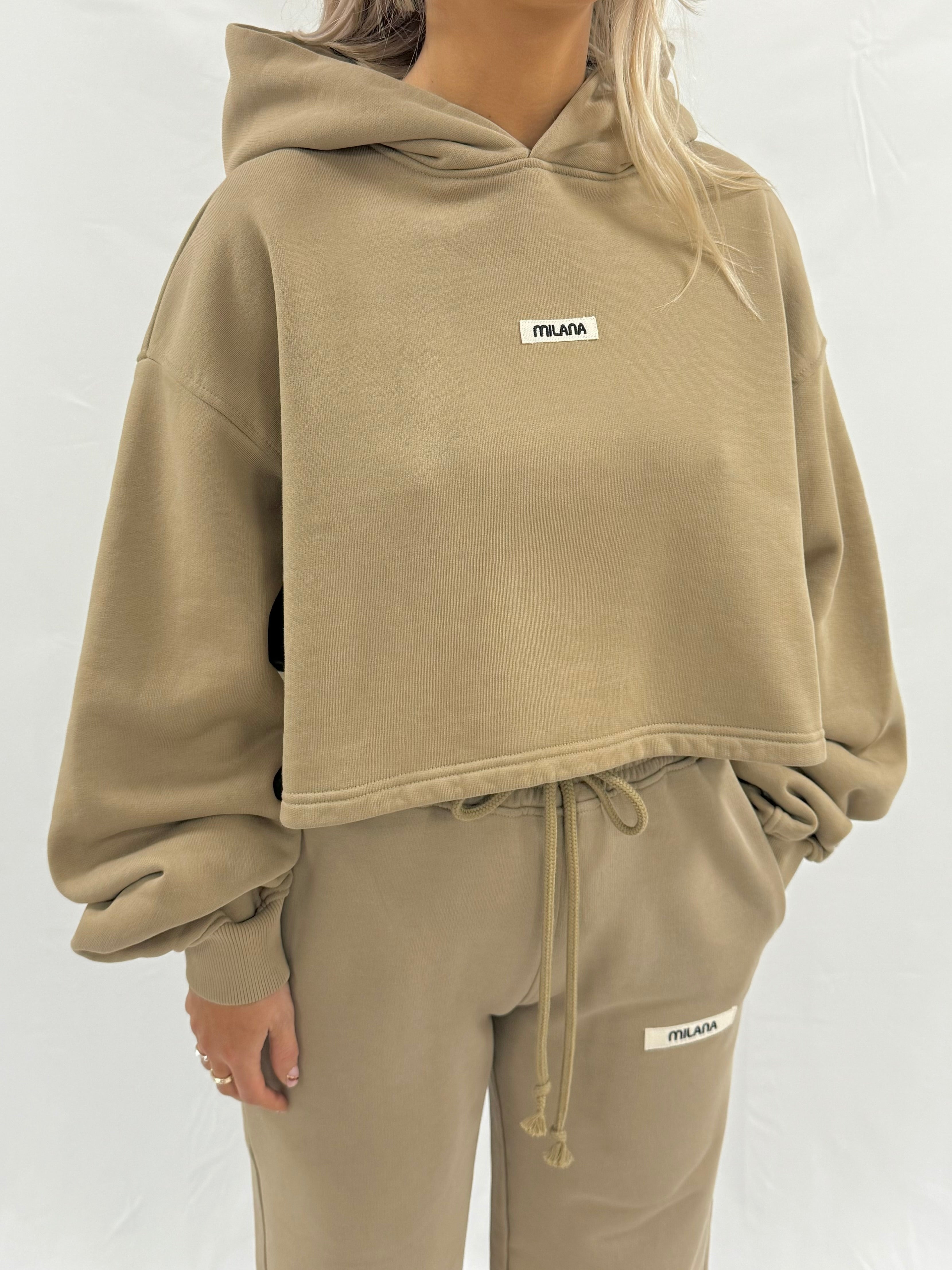 Khaki Brown Core Heavyweight Cropped Hoodie.