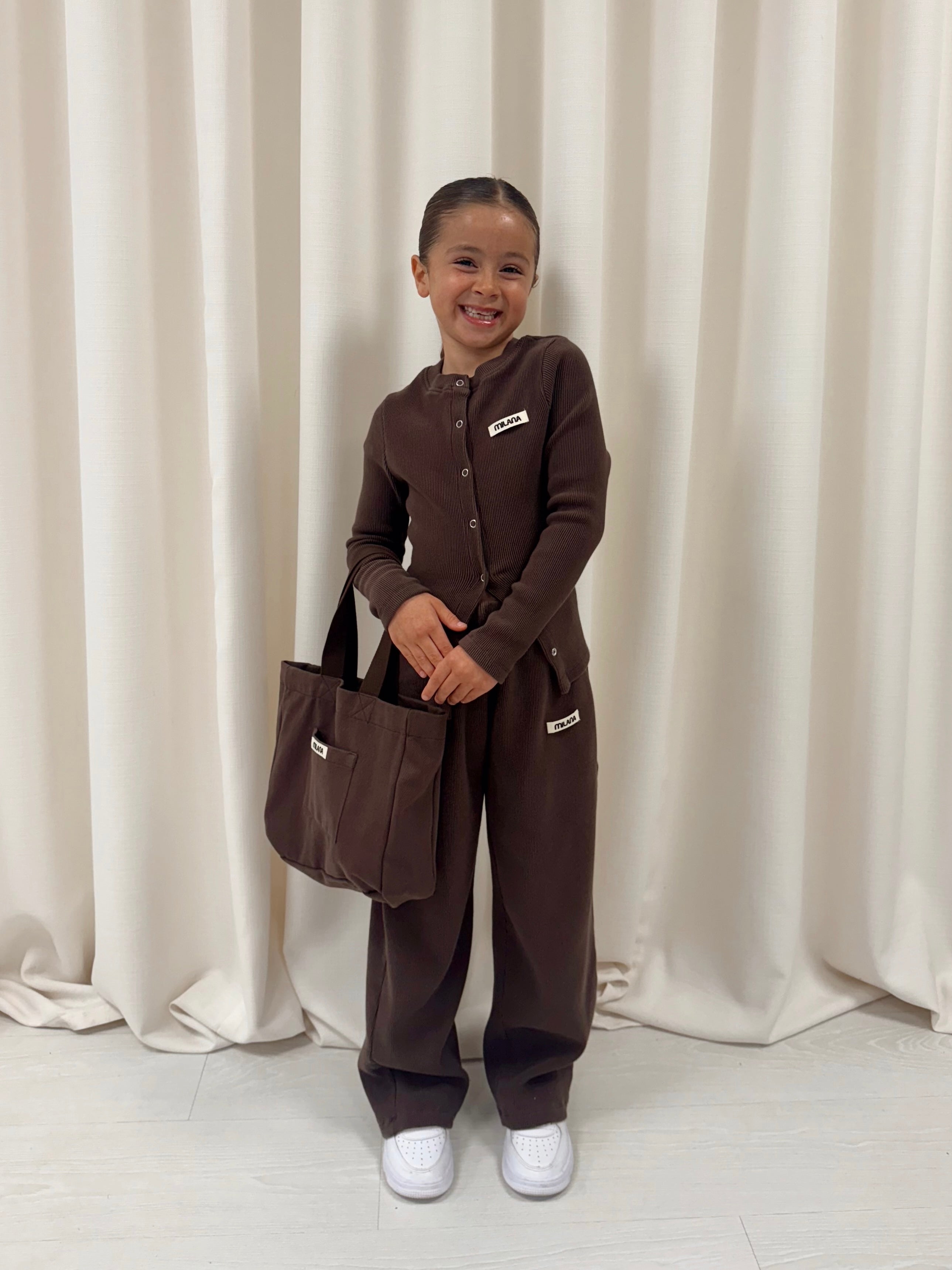 Chocolate Brown Button Soft Rib Kids Long Sleeve.