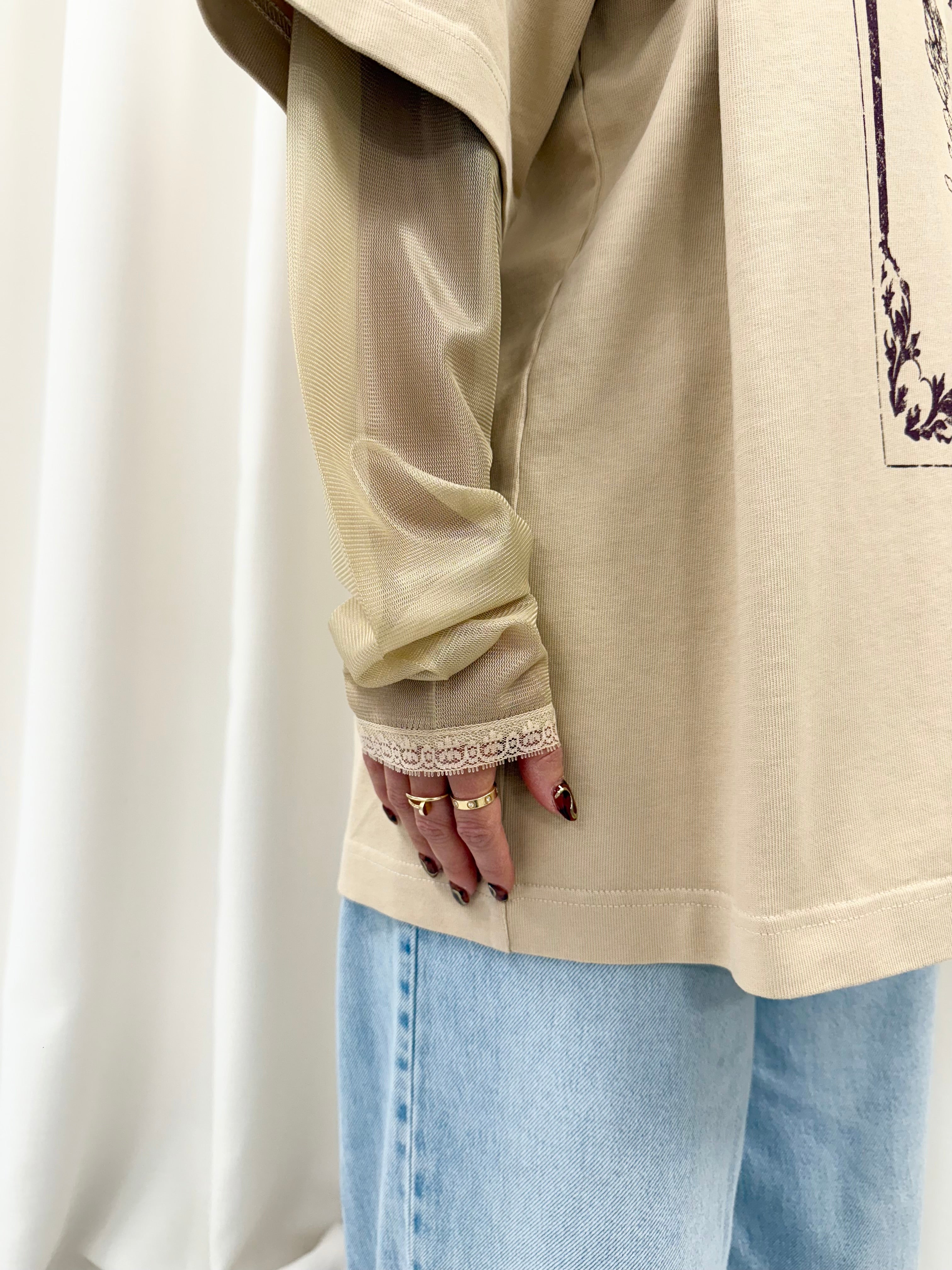 Rum & Raisin Cherub Stamp Mesh Heavyweight Long Sleeve.