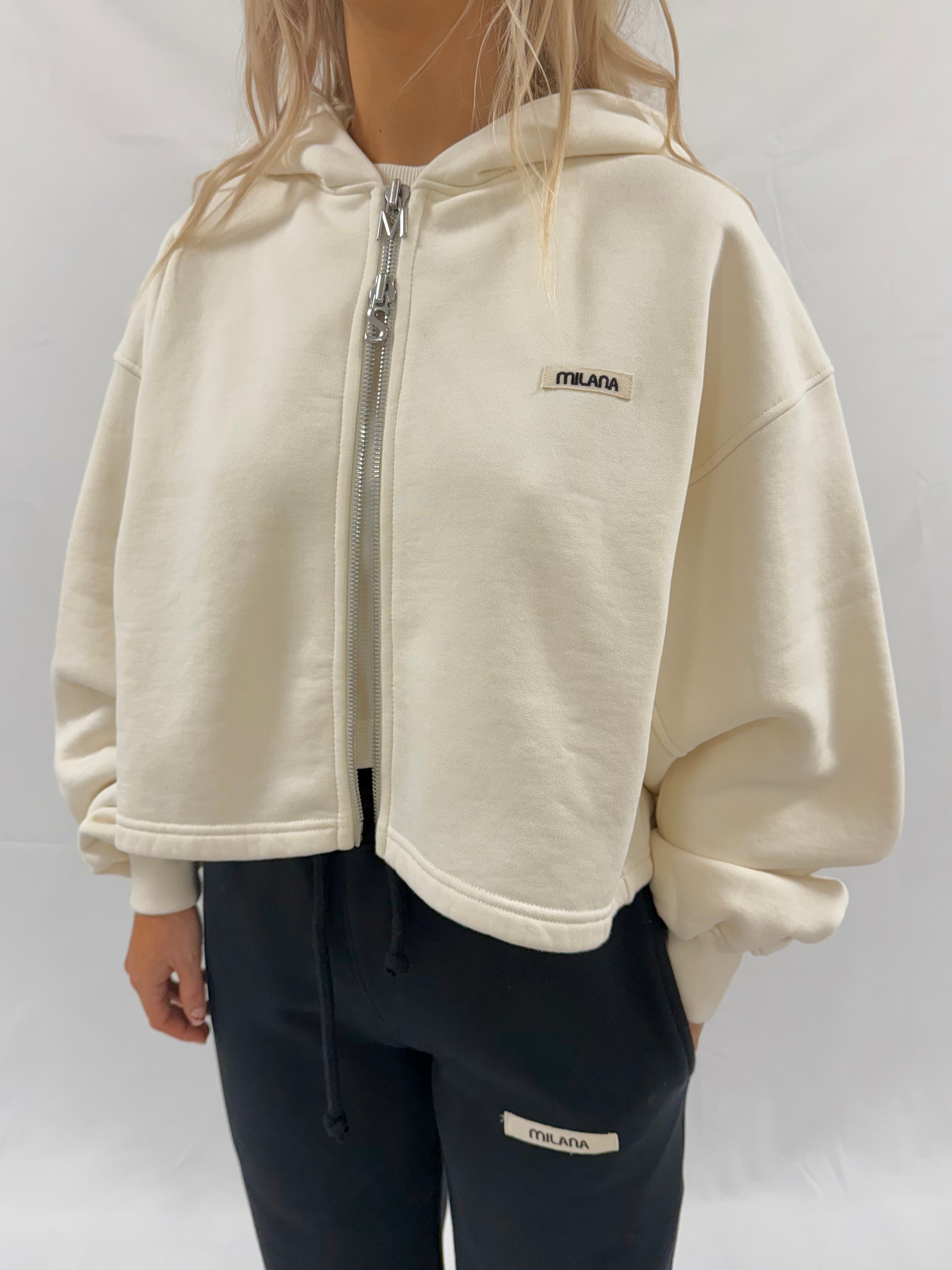 Cream Core Heavyweight Cropped Zip Hoodie.