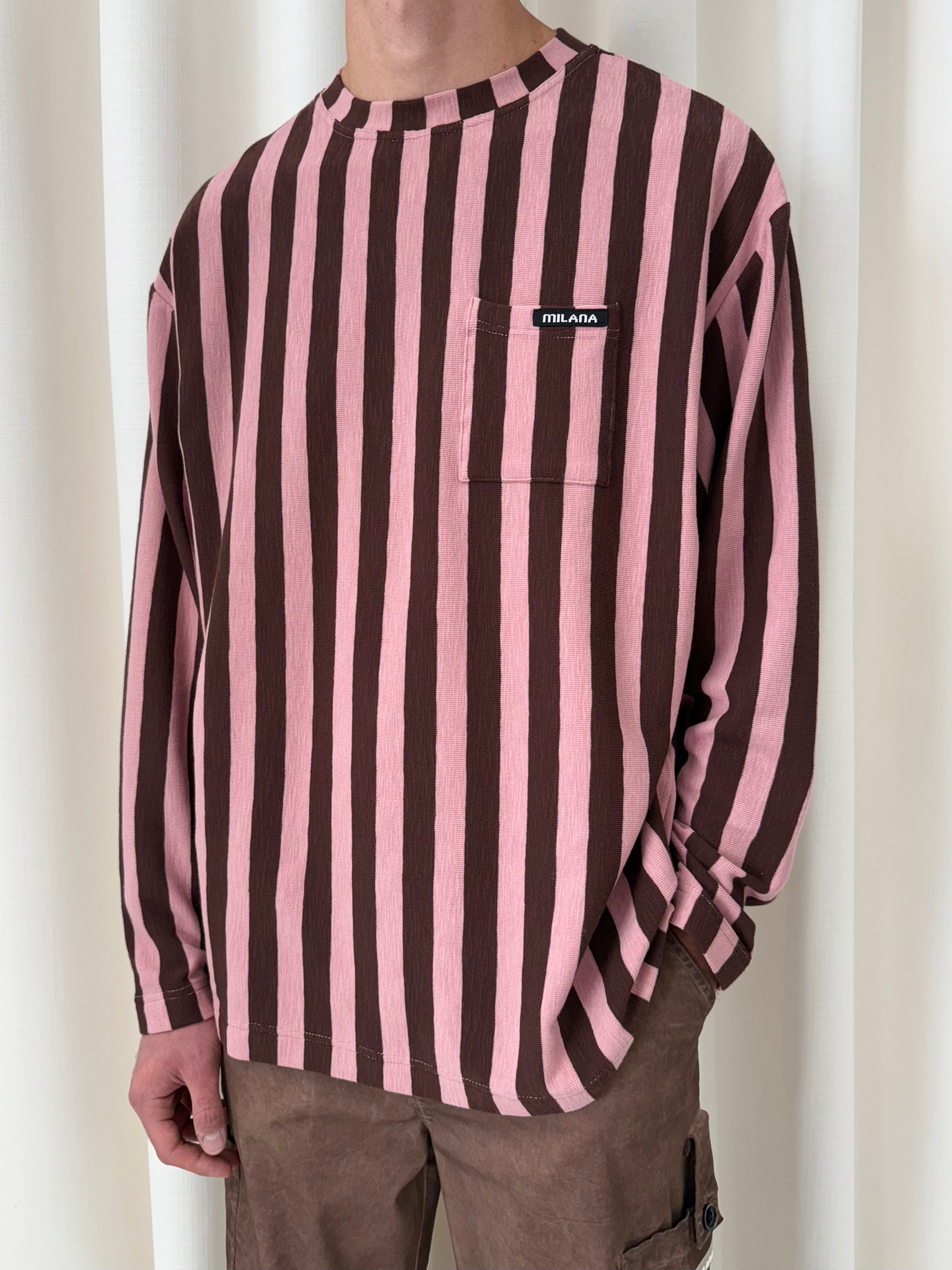 Chocolate Brown & Pink Striped Knitted Long Sleeve.