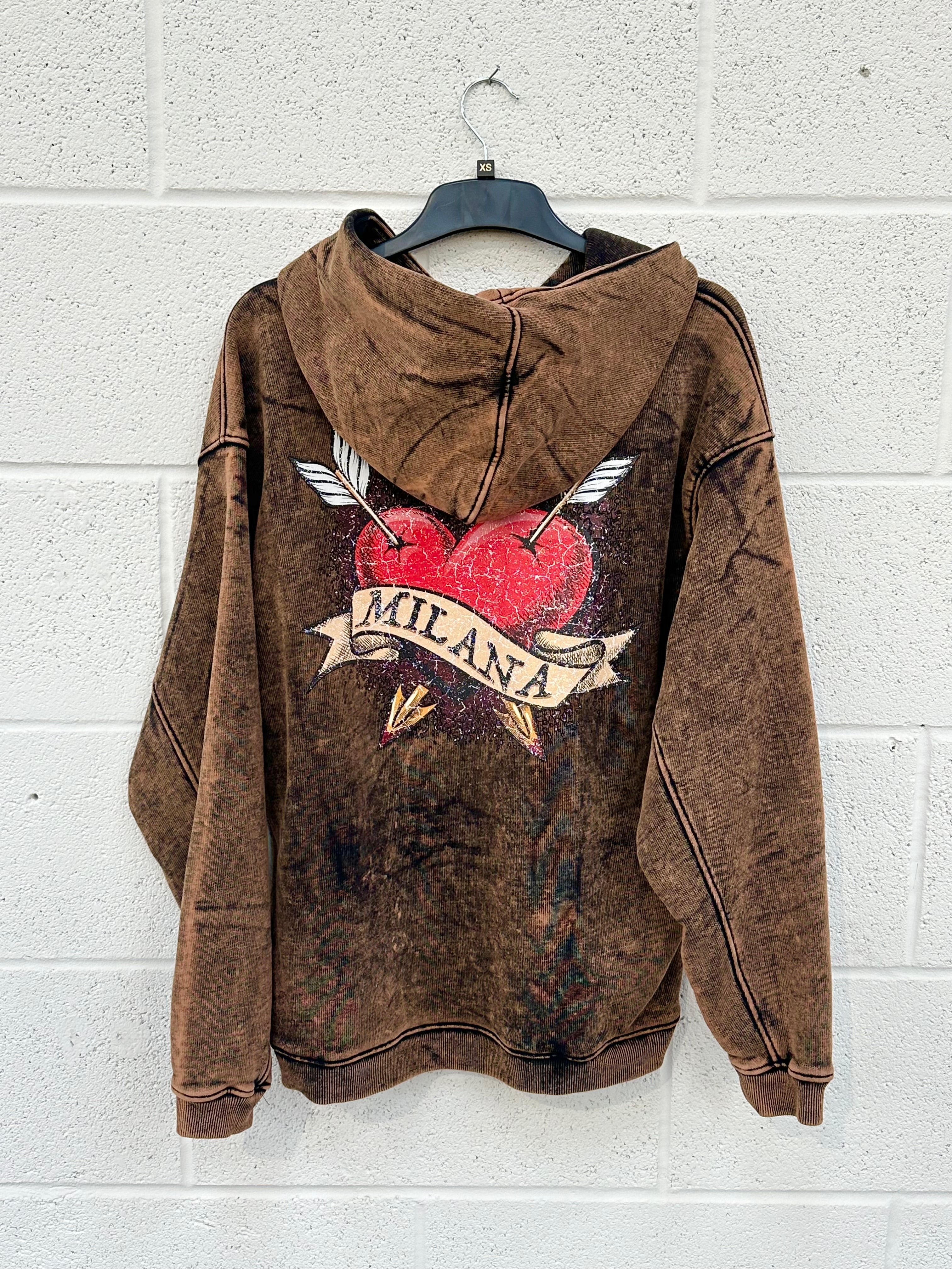 #S6 Washed Burn Out Heart Heavyweight Hoodie.